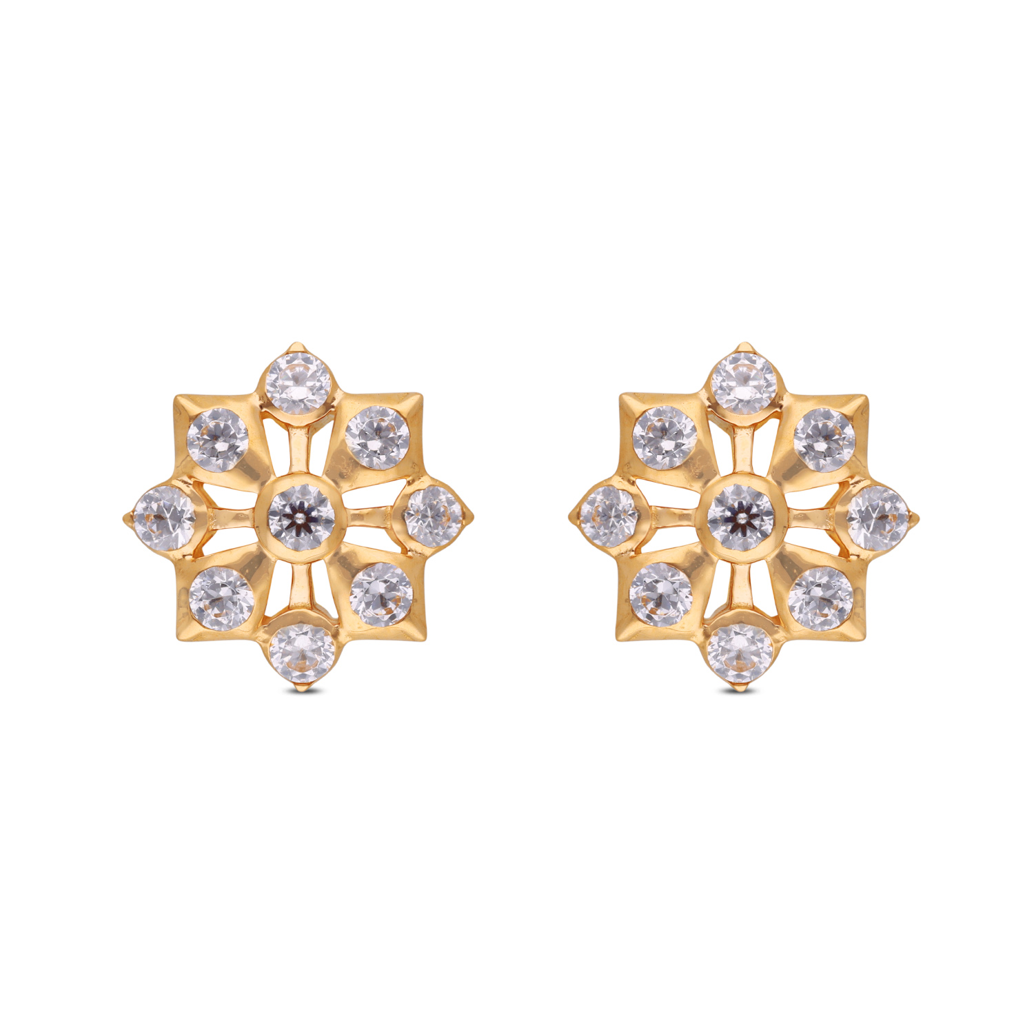 Elegant Gold Ear Studs with White Cubic Zirconia – A Timeless Sparkle