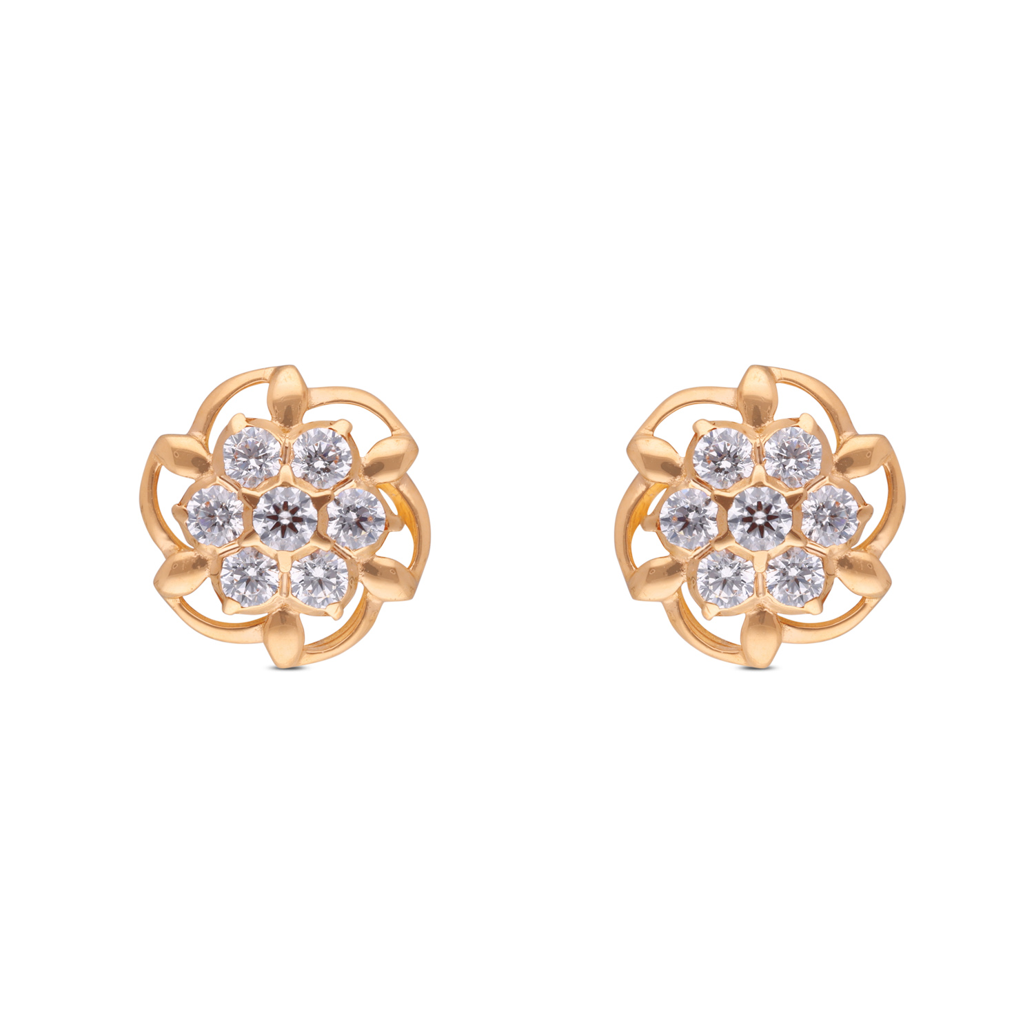 Radiant Gold Ear Studs with Sparkling White Cubic Zirconia