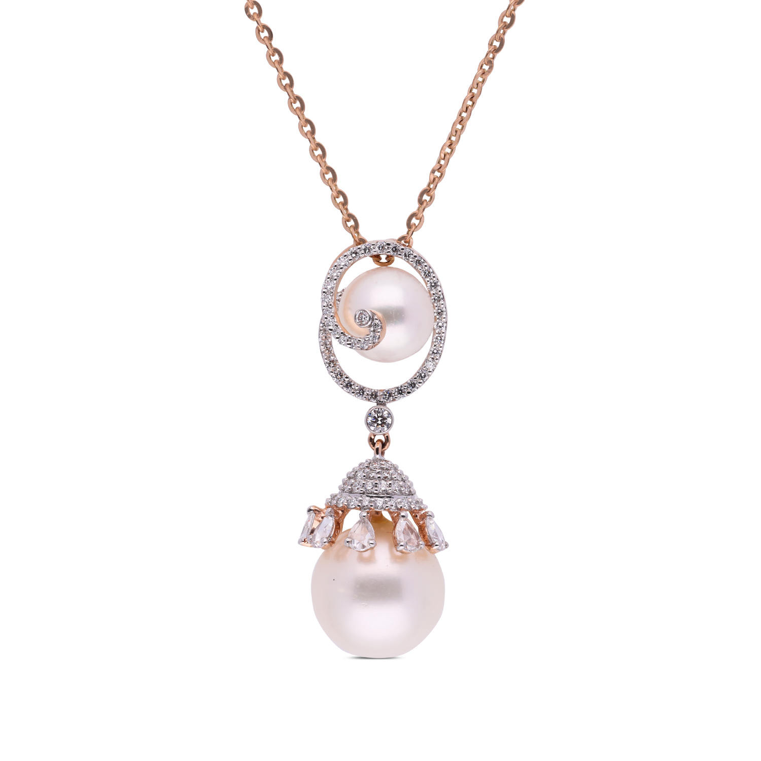 Opulent Diamond Chain Pendant with South Sea Pearl in Gold