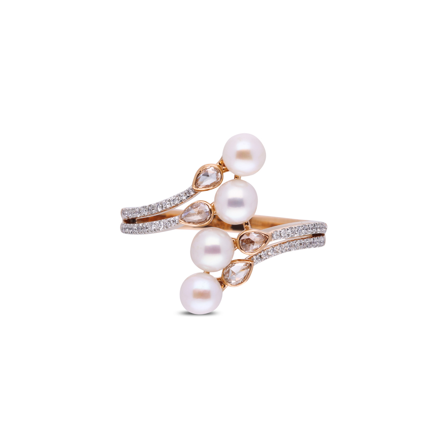Exquisite Diamond Ring with Cultured Pearls – A Symphony of Elegance