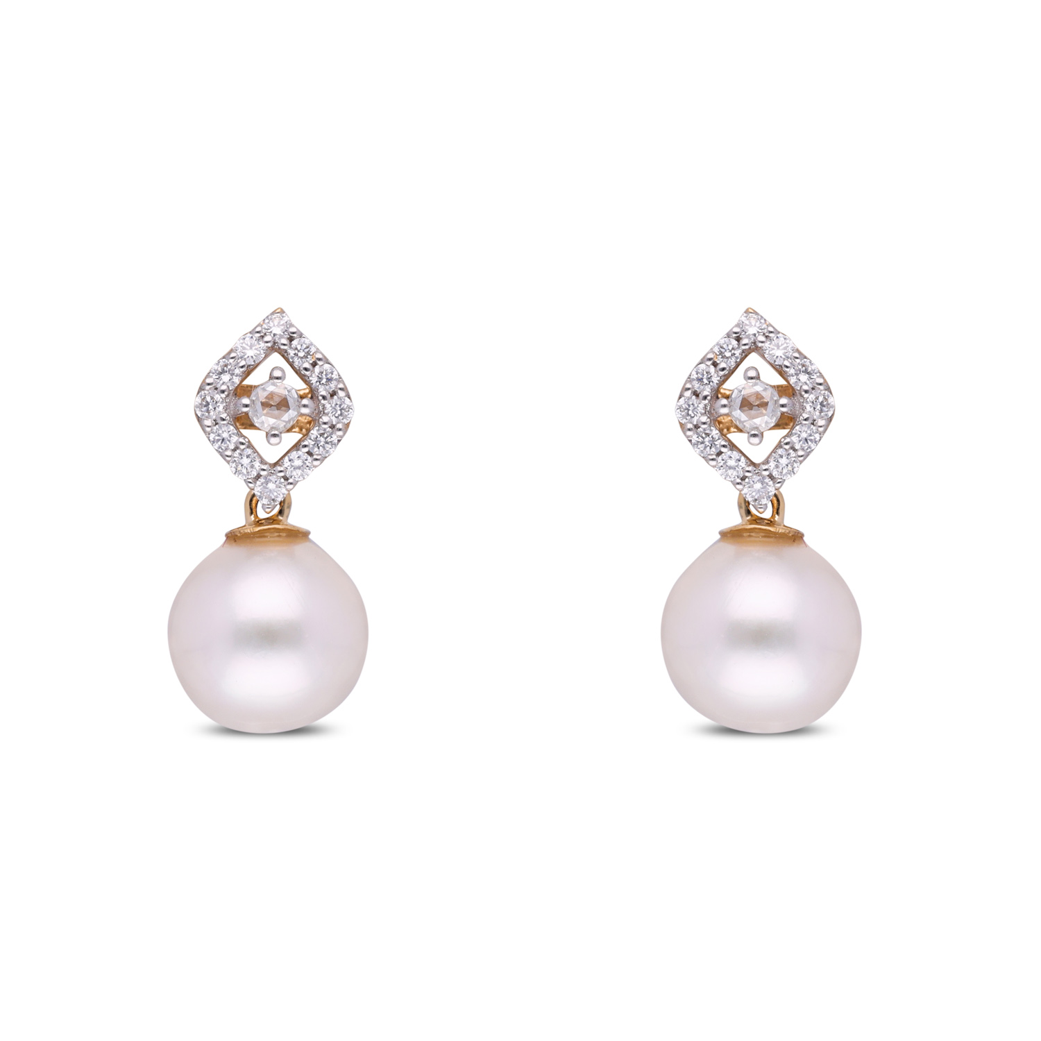 Elegant Gold Ear Studs with Cultured Pearls & Diamonds – A Classic Statement of Grace