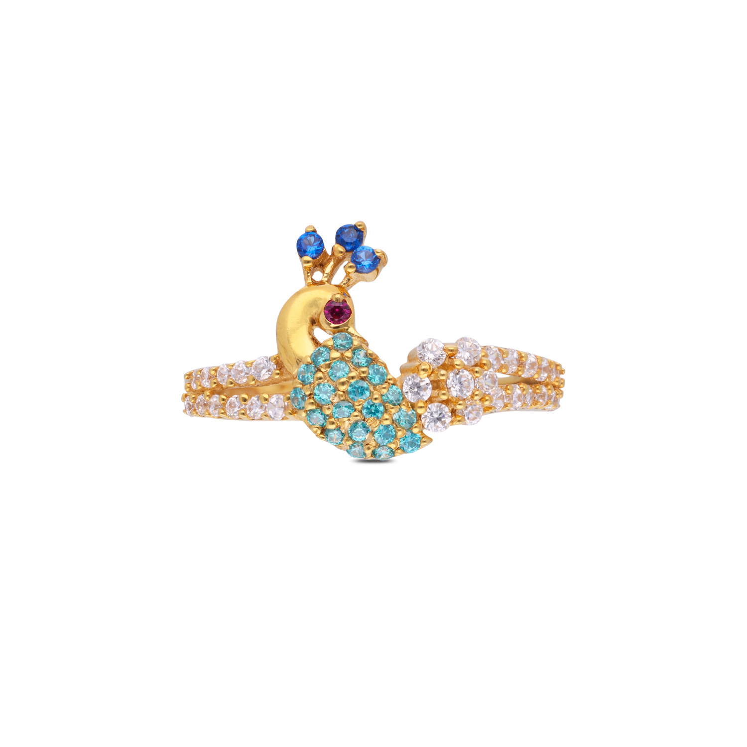 Majestic Peacock Gold Ring with Colored Cubic Zirconia