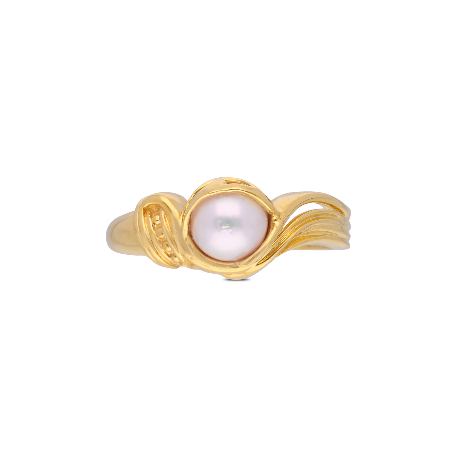 Graceful Swirl Gold Ring with Cultured Pearl