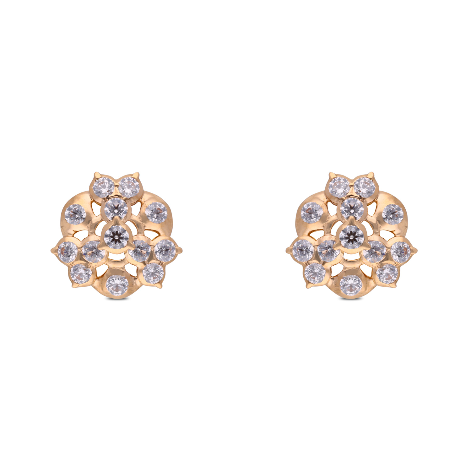 Radiant Blossom Gold Ear Studs with White Cubic Zirconia