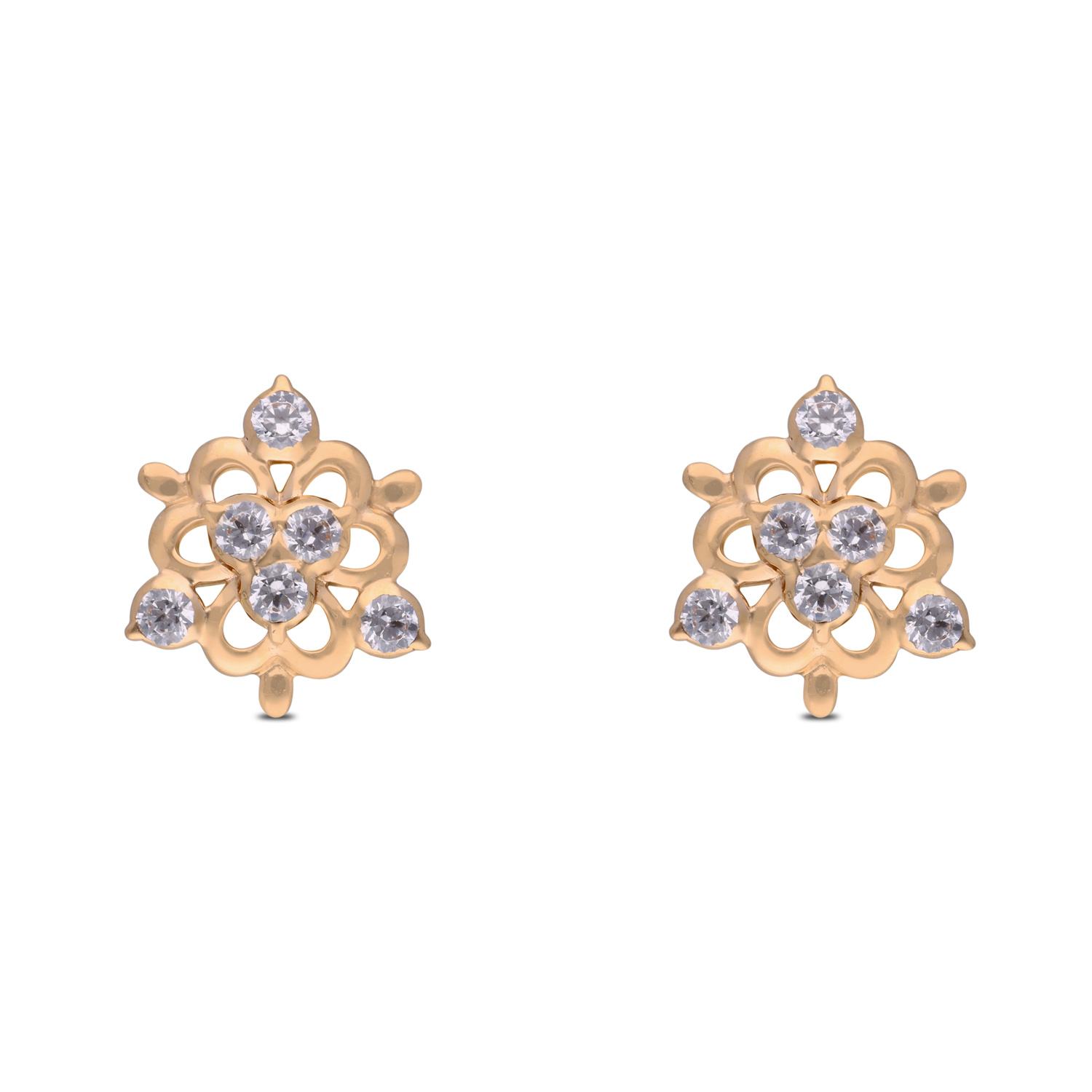 Regal Blossom Gold Ear Studs with White Cubic Zirconia