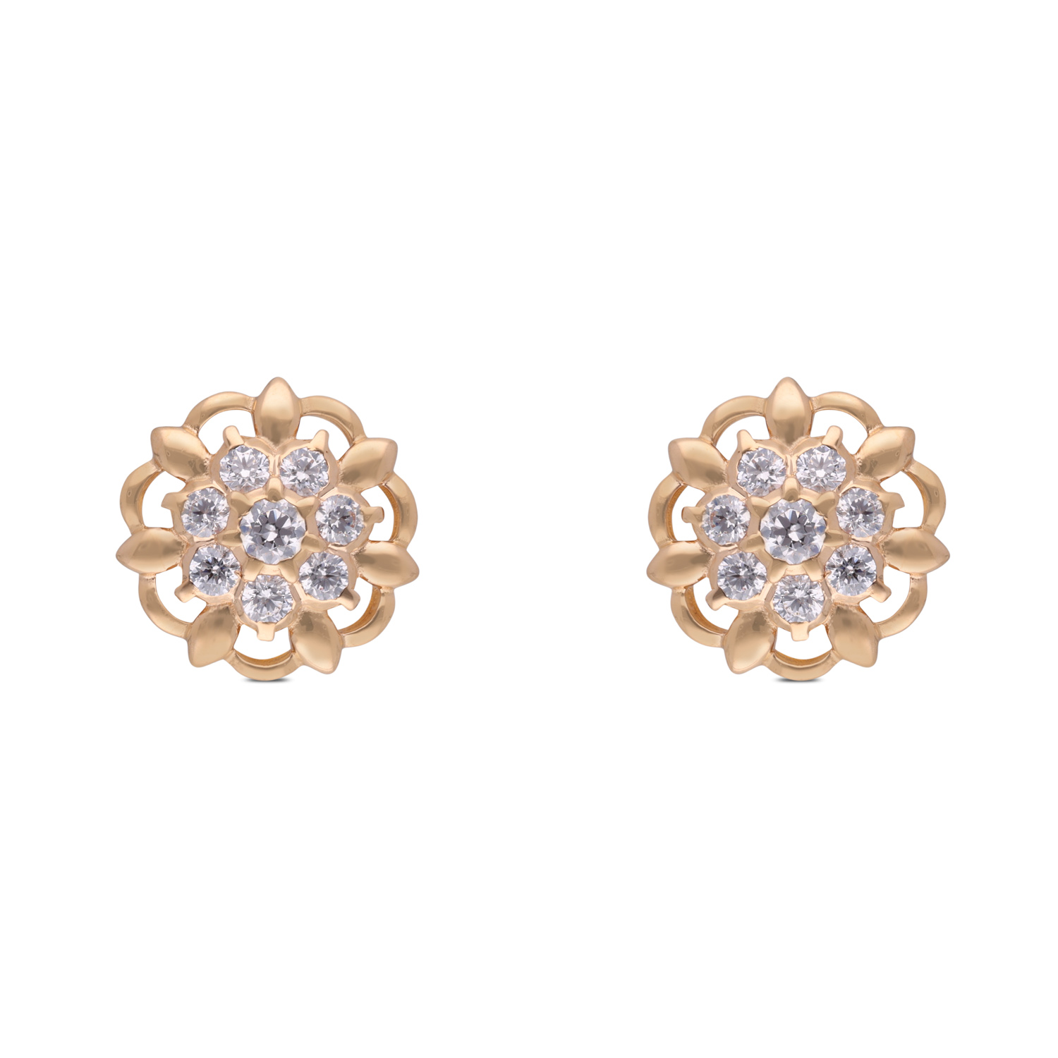 Timeless Bloom Gold Ear Studs with White Cubic Zirconia