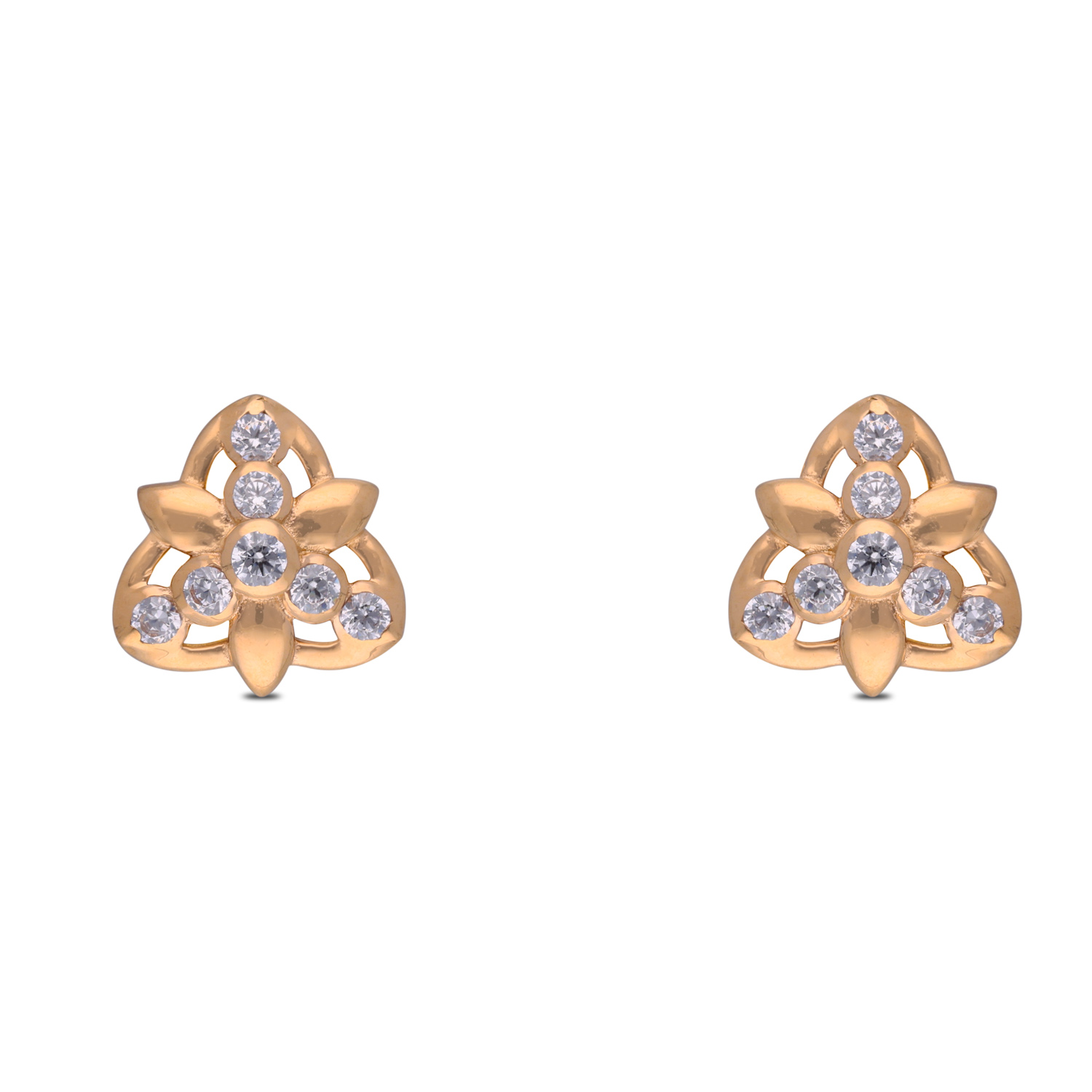 Trinity Bloom Gold Ear Studs with White Cubic Zirconia