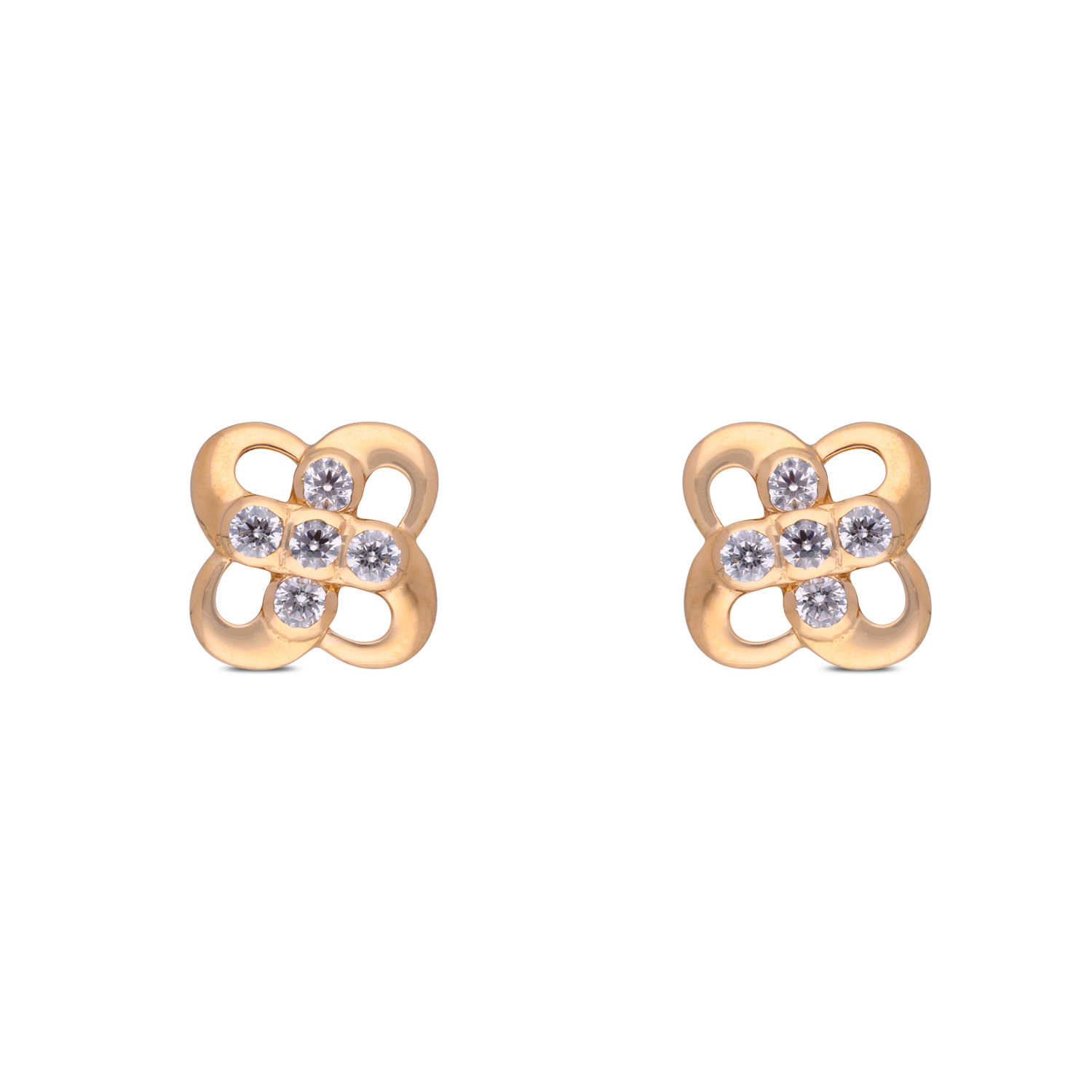 Petite Clover Gold Ear Studs with White Cubic Zirconia
