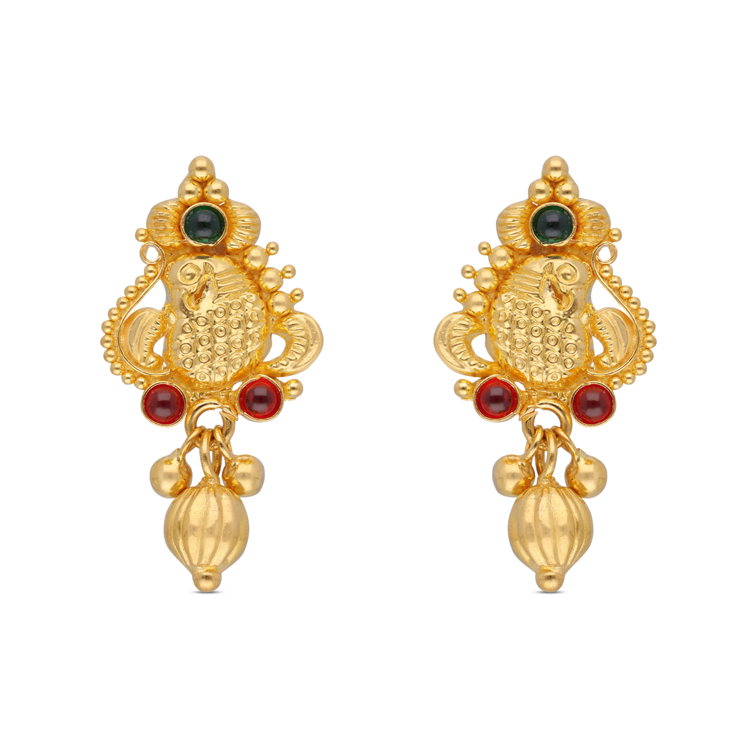 Rangana Antique Gold Drops with Red & Green Stones