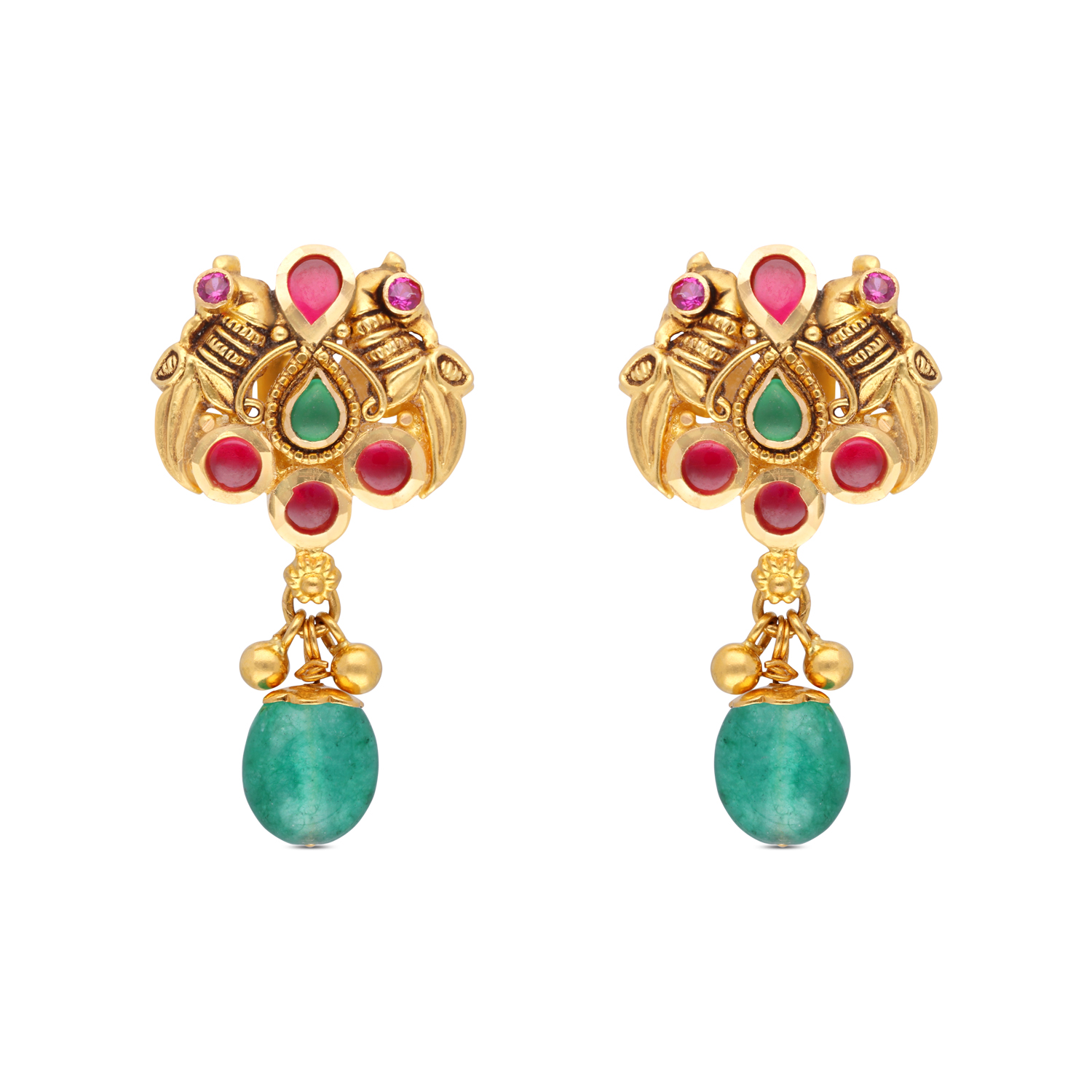 Sanvika Gold Studs with Multicolour Cubic Zirconia & Green Drop