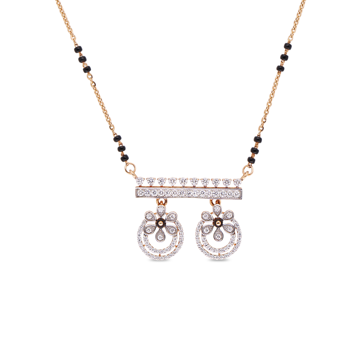 Twin Loop Diamond Mangalsutra in Gold with Noir Bead Accents