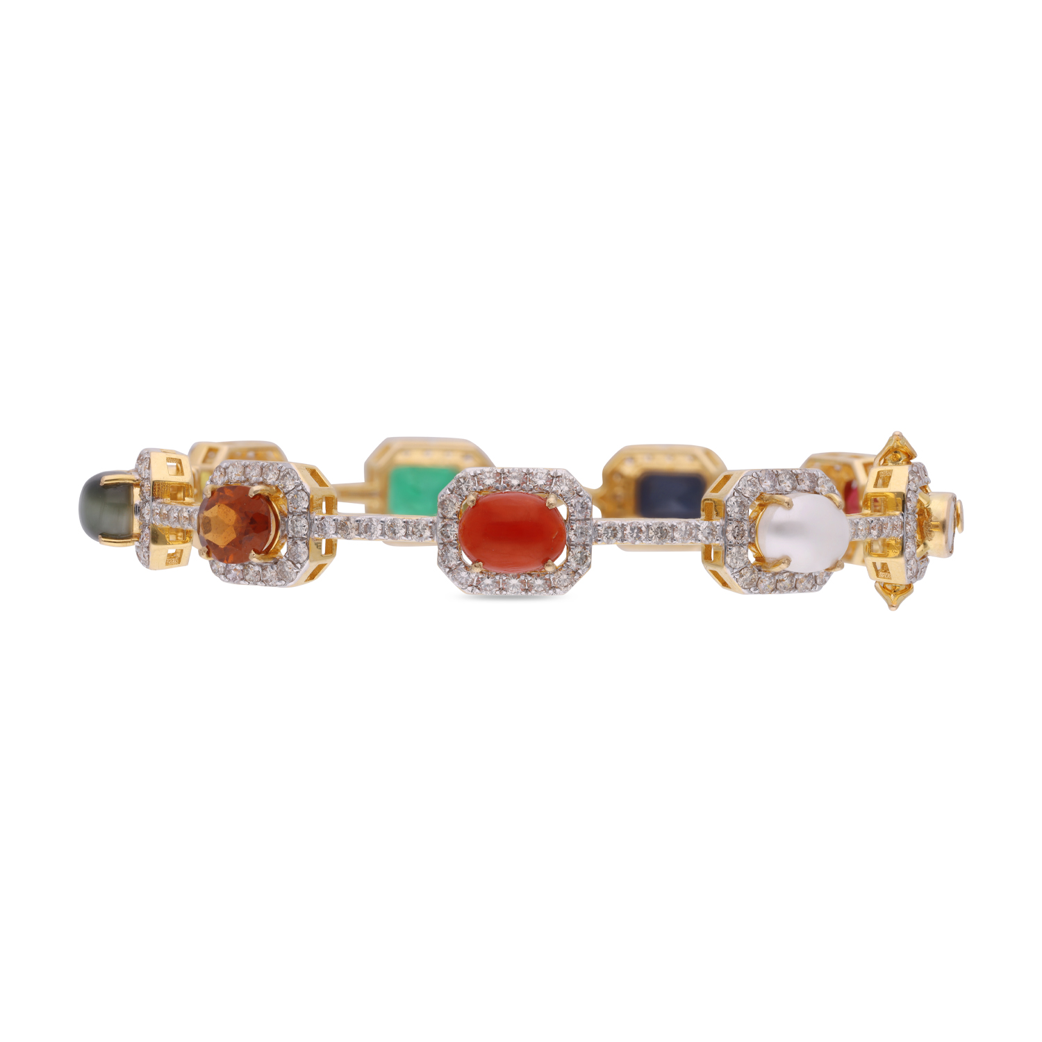 Navaratna Aura Gemstone and Rose-Cut Diamond Bracelet