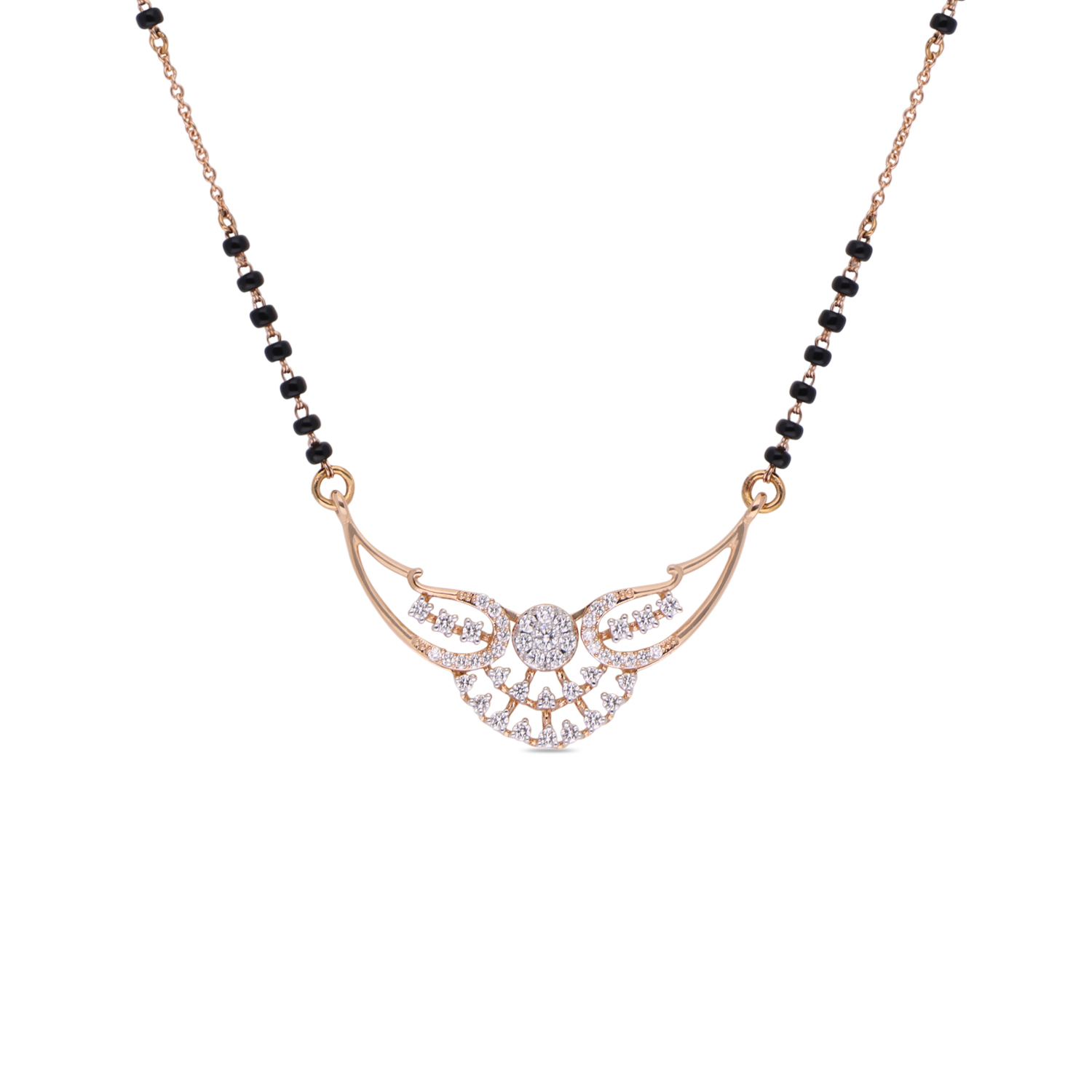 Blooming Harmony Diamond Pendant Mangalsutra in Gold with Dual Black Bead Chain