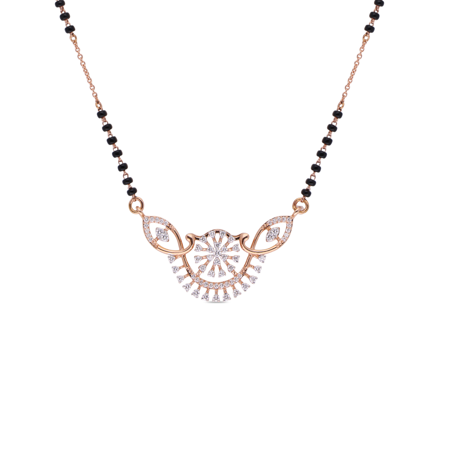 Radiant Lotus Bloom Diamond Pendant Mangalsutra with Dual Black Bead Chain