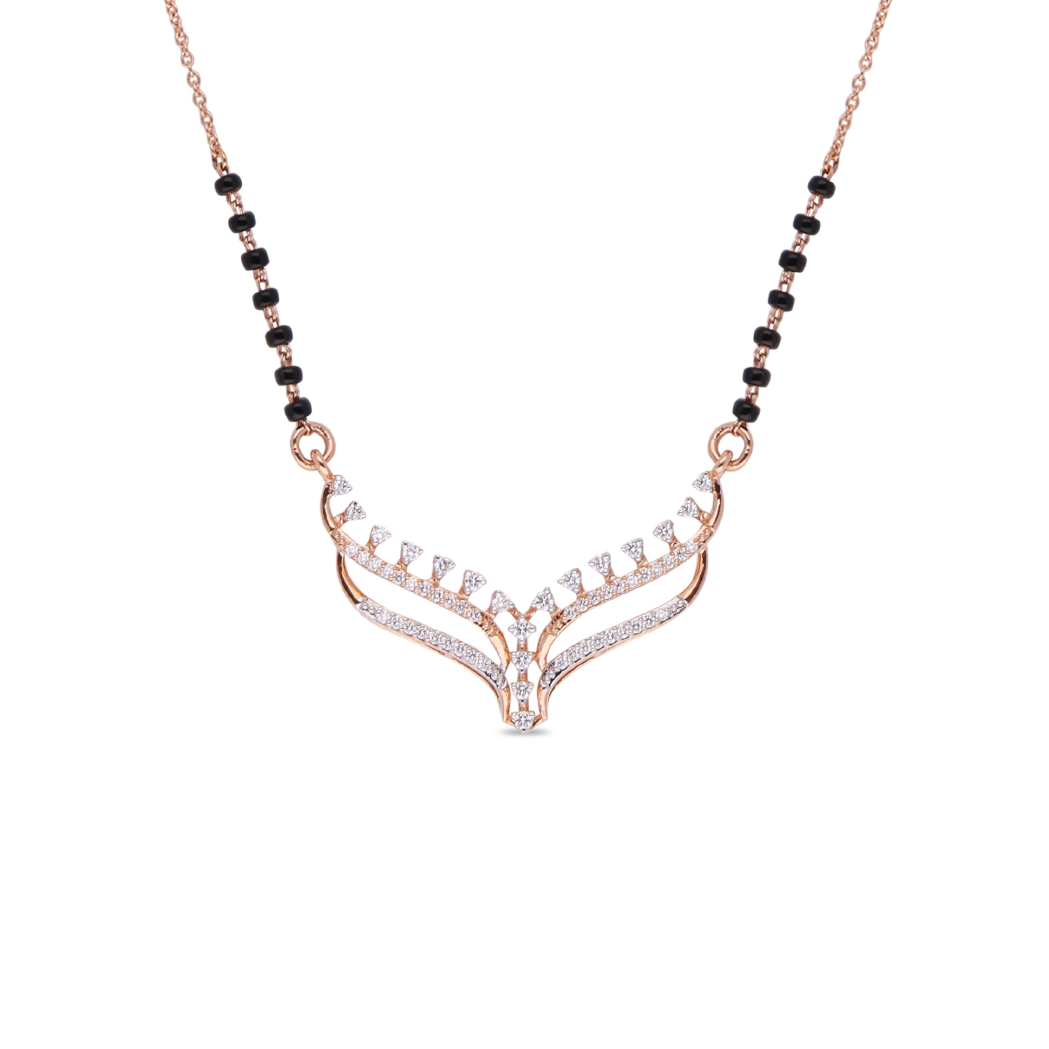 Wings of Grace Diamond Pendant Mangalsutra in Gold with Twin Black Bead Strands