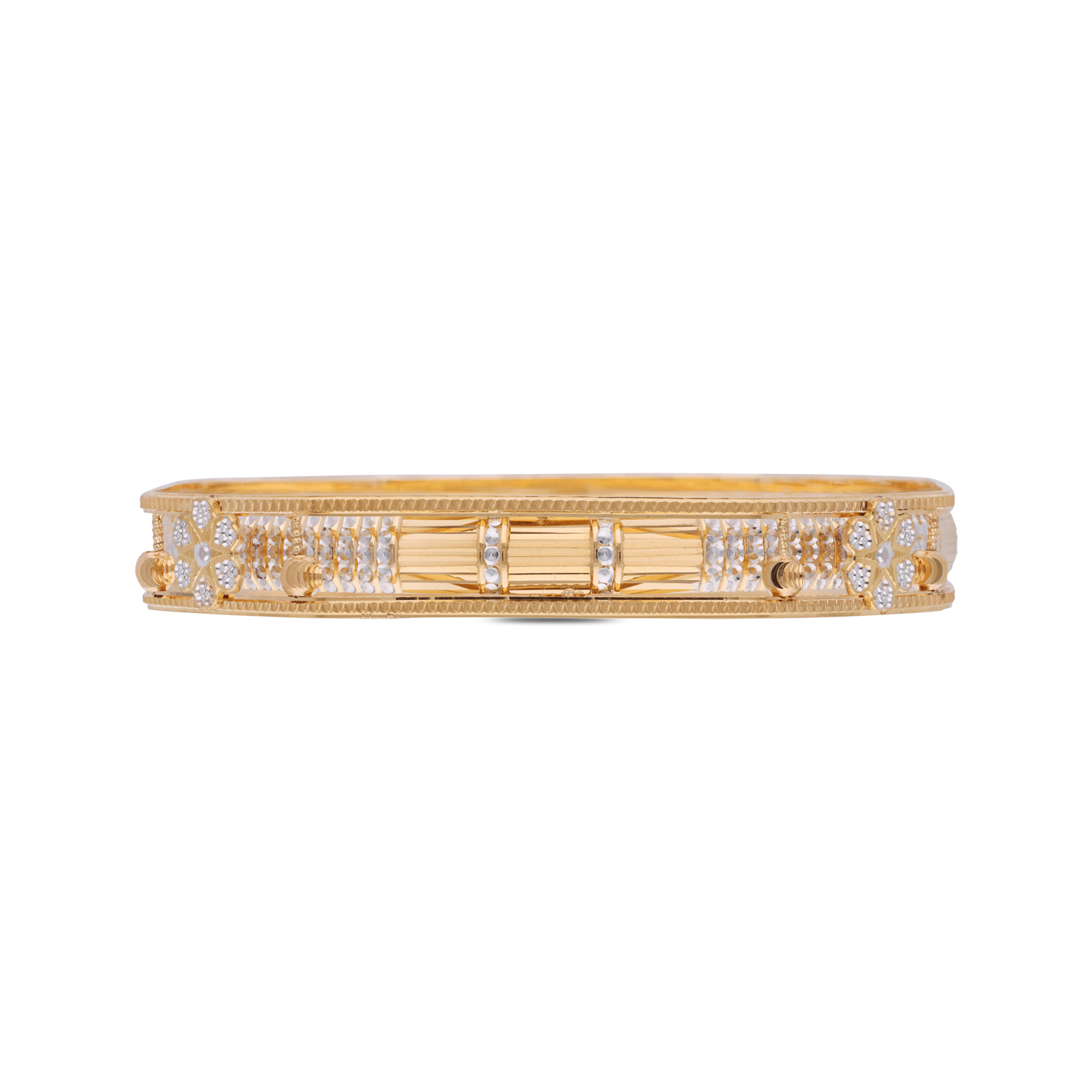 Lustrous Layers Multi-Row Machine-Cut Gold Bangle Pair