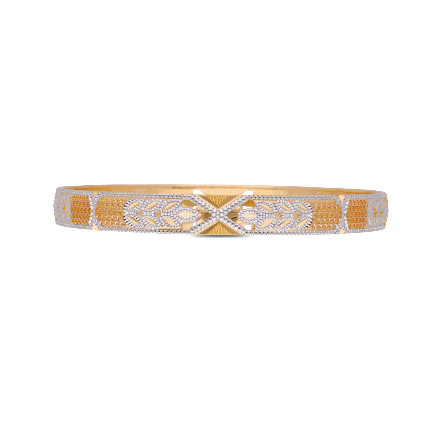 Ornate Machine-Cut Gold Bangle Pair with Intricate Detailing