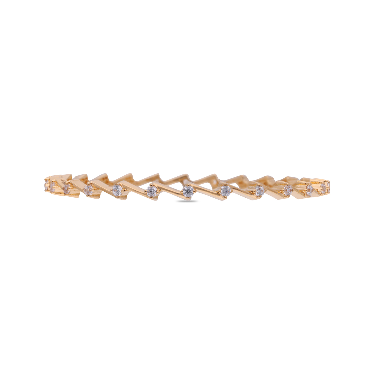 Zigzag-Set Gold Bangle Pair with Shimmering Stones
