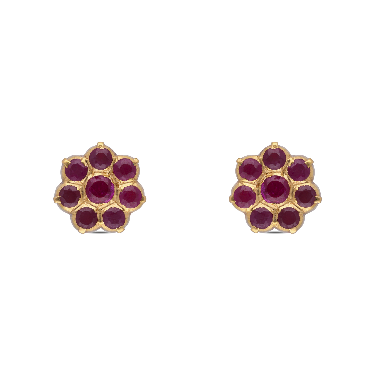 Floral Ruby Cluster Earstuds in Gold