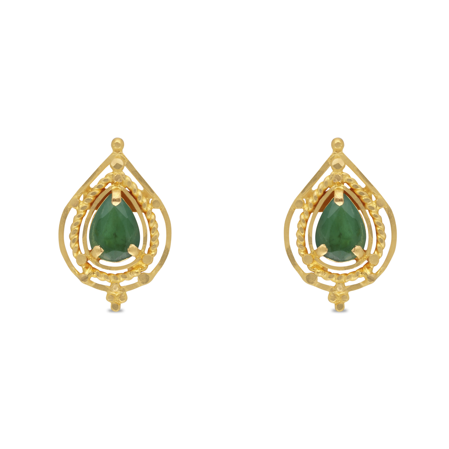 Pear-Cut Emerald Gold Earstuds with Open Frame