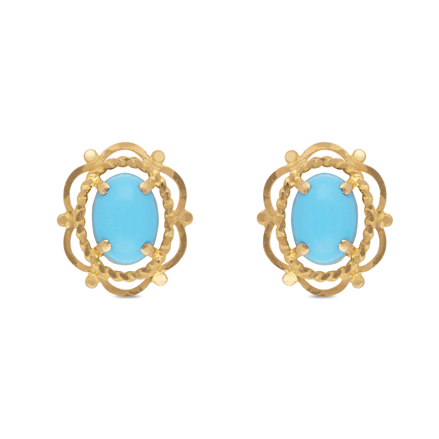 Oval Turquoise Earstuds in Ornate Gold Frame