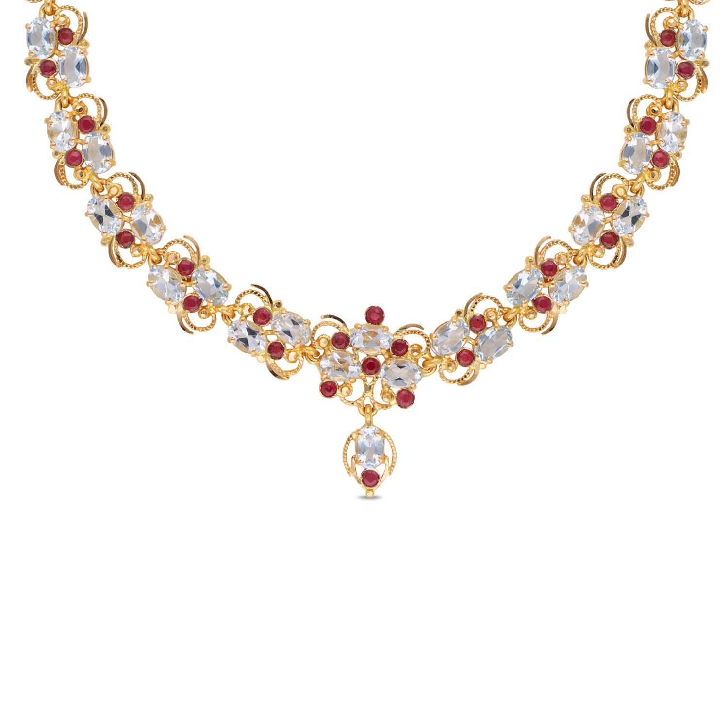 Celestia Grace Gold Necklace with Aquamarine & Ruby