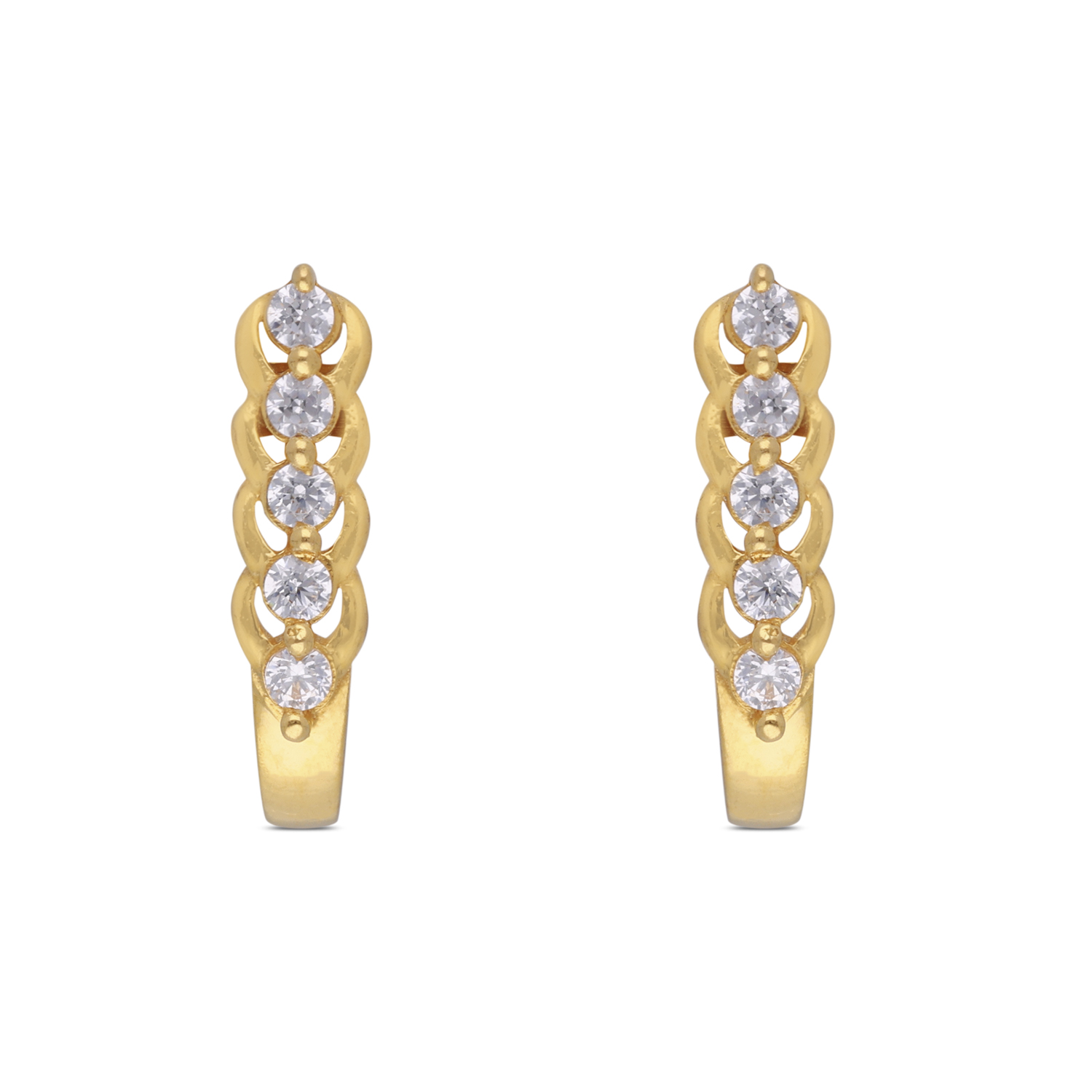 Classic Gold Casting Ear Studs with White Cubic Zirconia in Scalloped Design