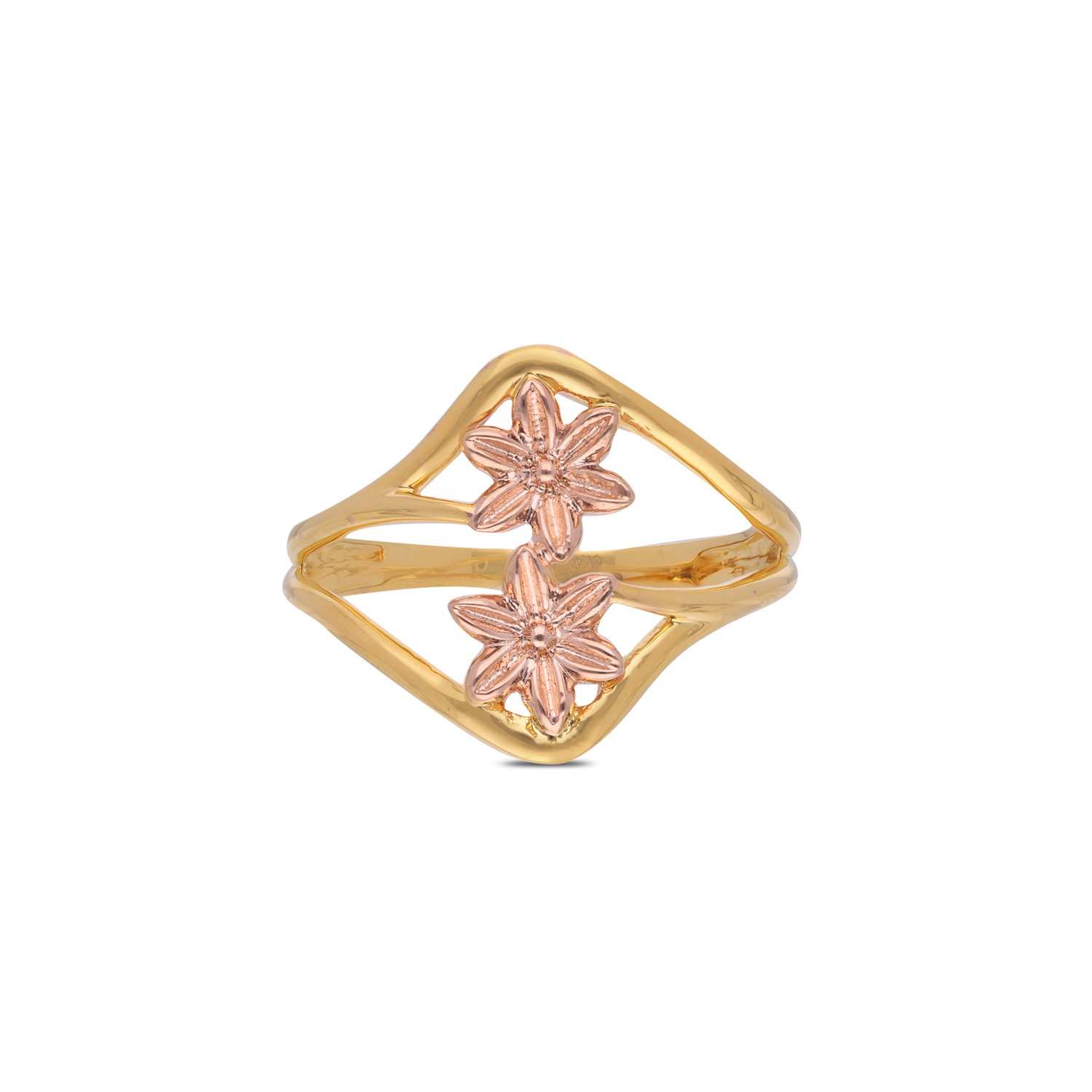 Twin Blossom Open Band Gold Ring