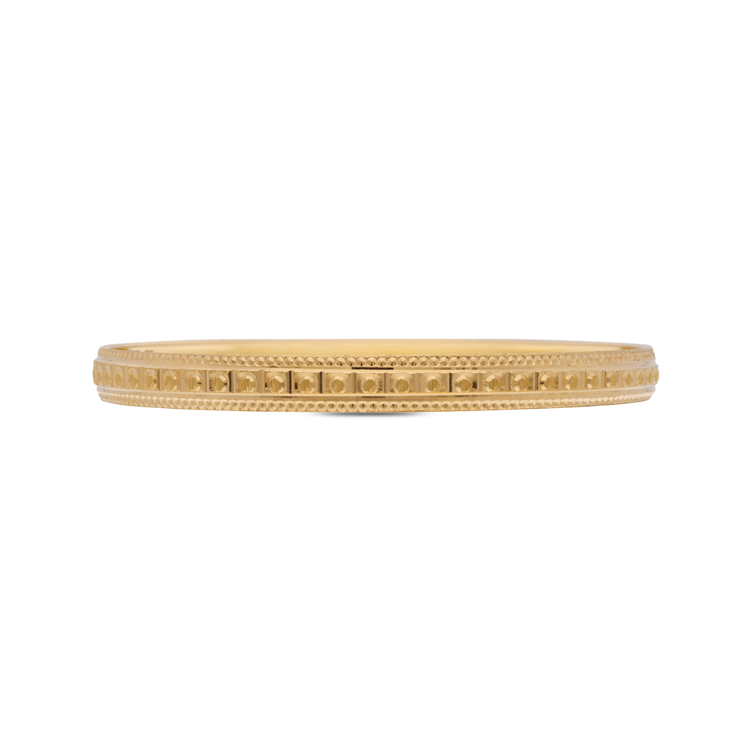 Classic Gold Bangle with Geometric Grid Detailing and Beaded Edges