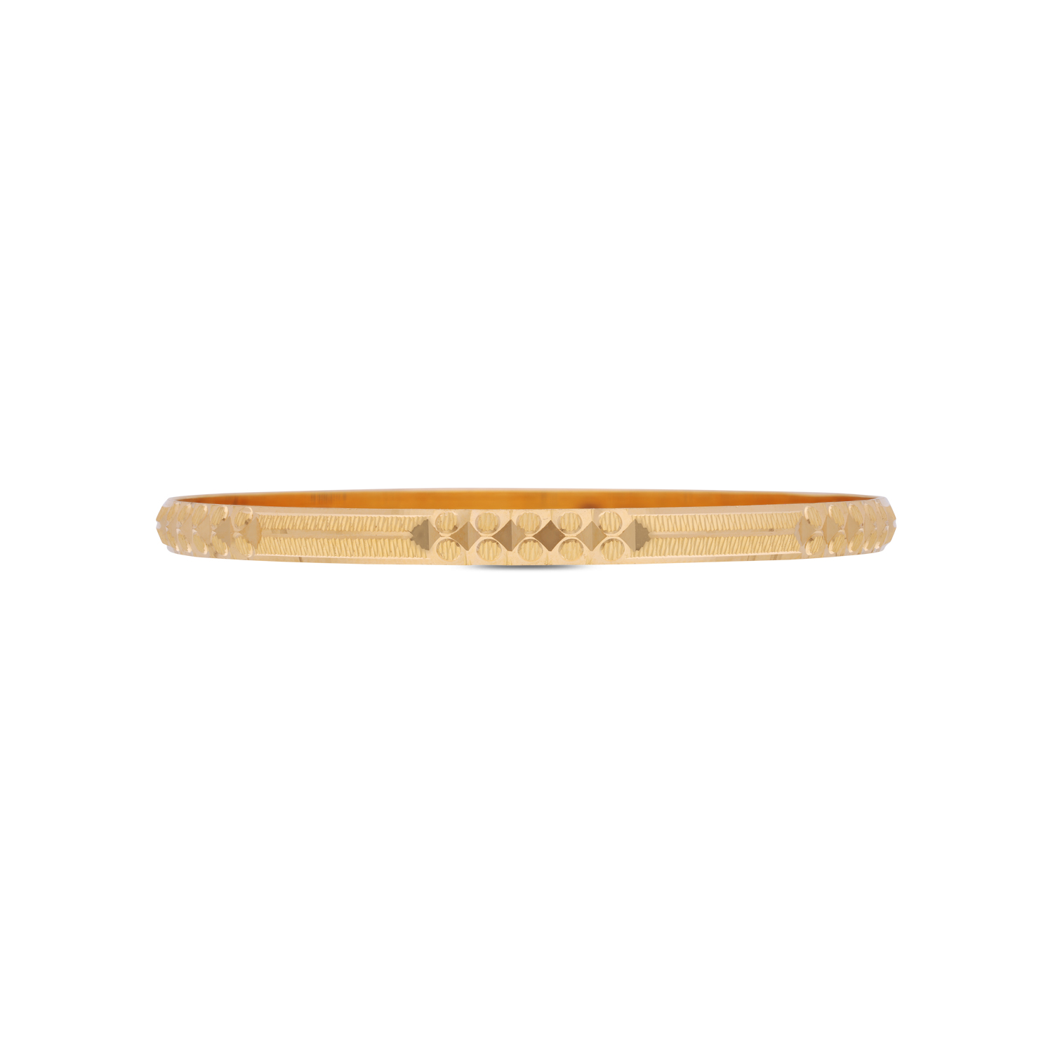 Textured Slim Gold Bangle with Diamond-Cut Oval Accents