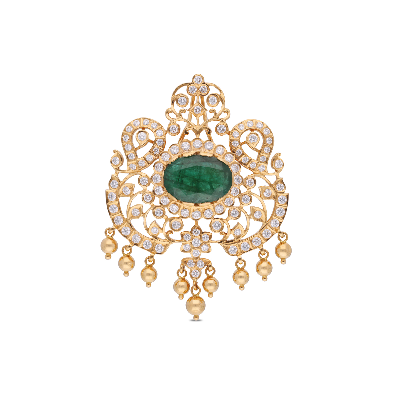 Regal Gold Pendant with Single Emerald & Diamonds