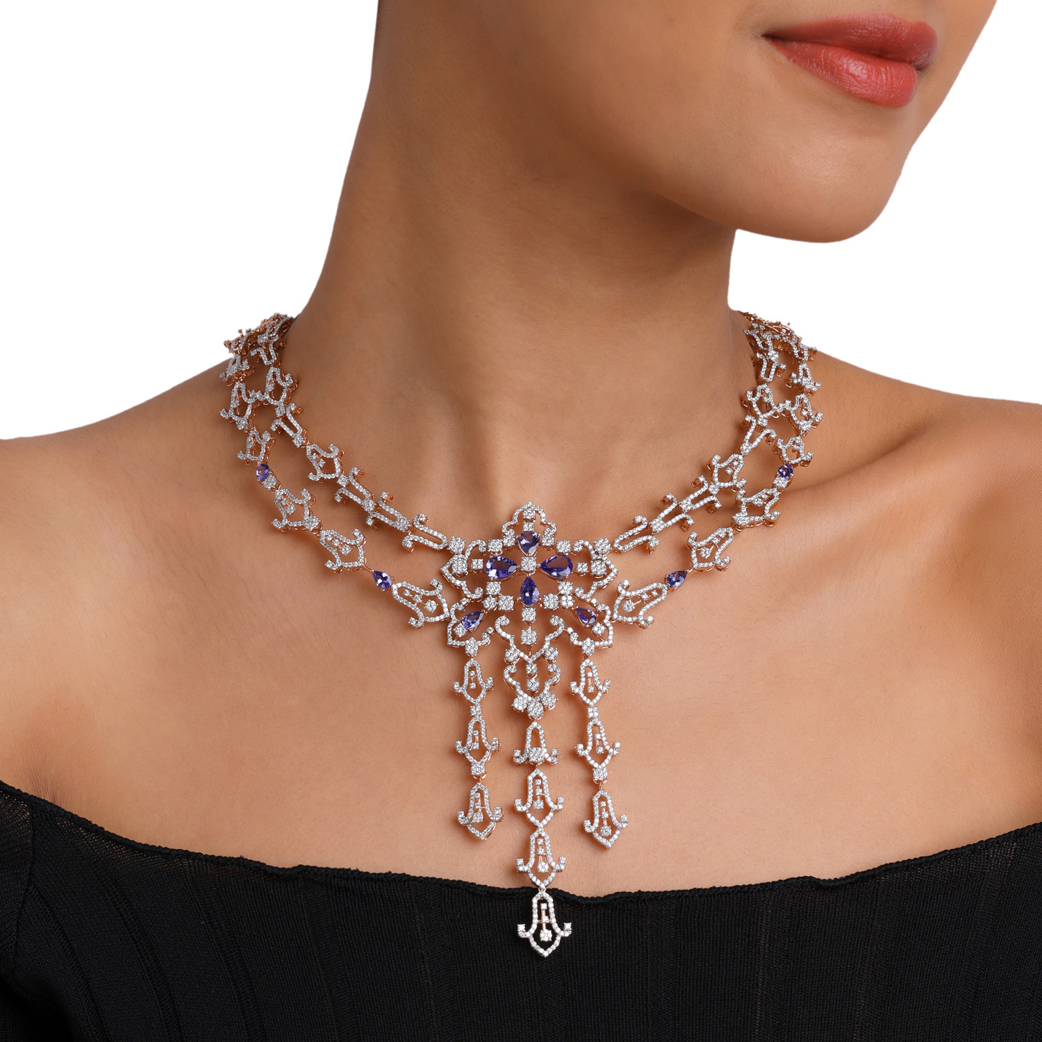 Majestic Cascade Necklace with Diamonds and Tanzanites