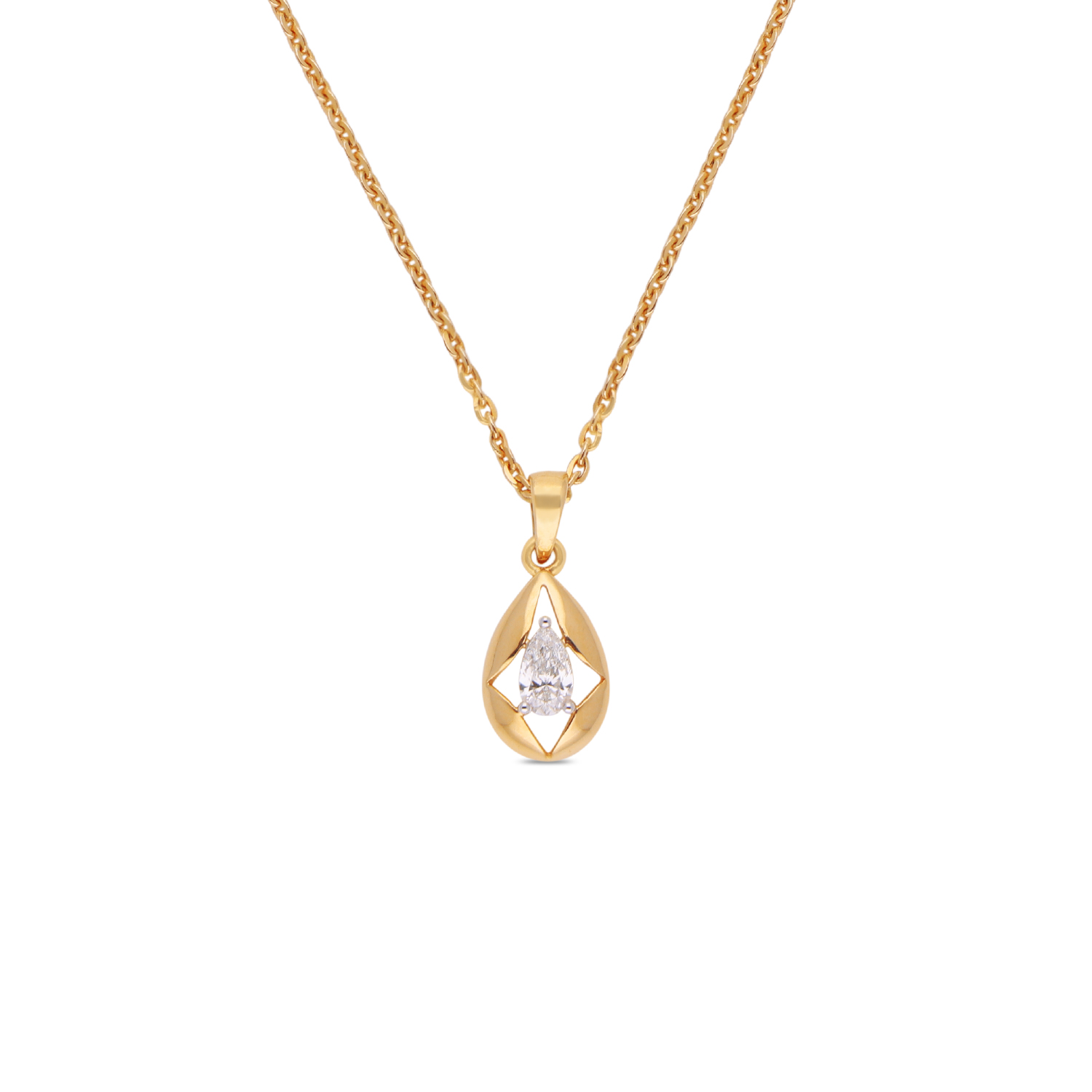 Gold Teardrop Pendant with Pear-Cut Diamond