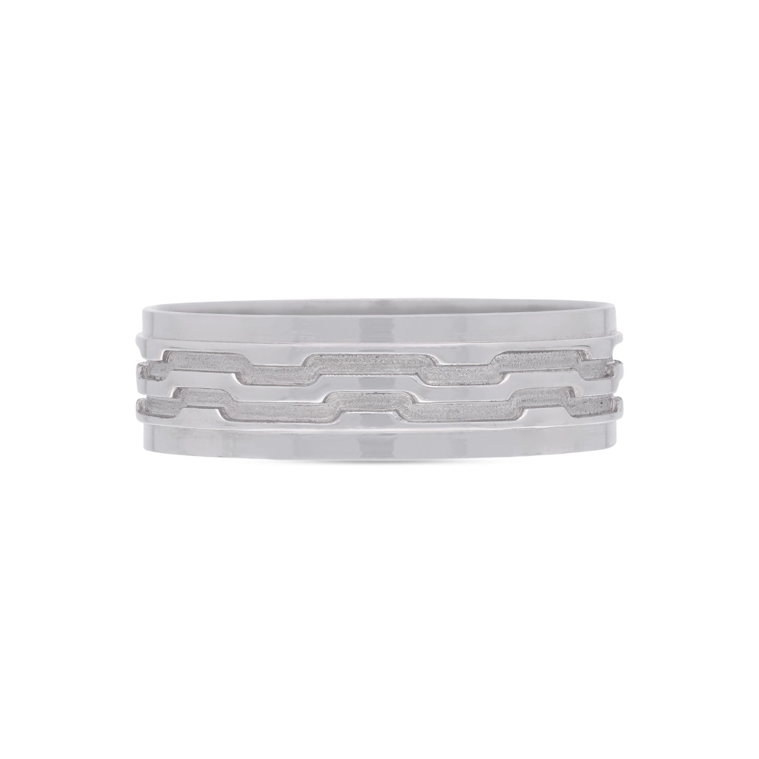 Textured Platinum Band Ring with Geometric Groove Detail