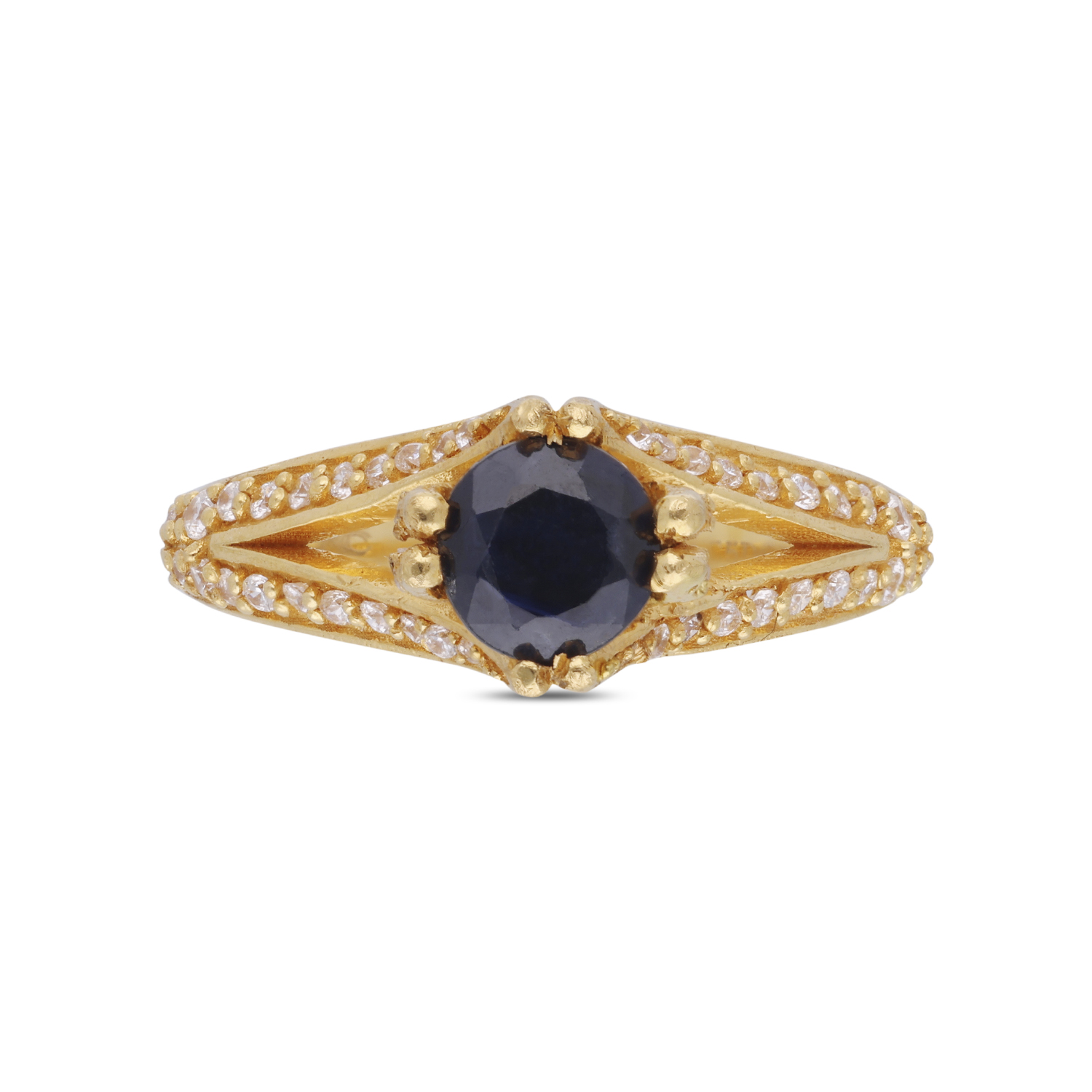 Regal Midnight Gold Ring with Blue Sapphire & White Cubic Zirconia