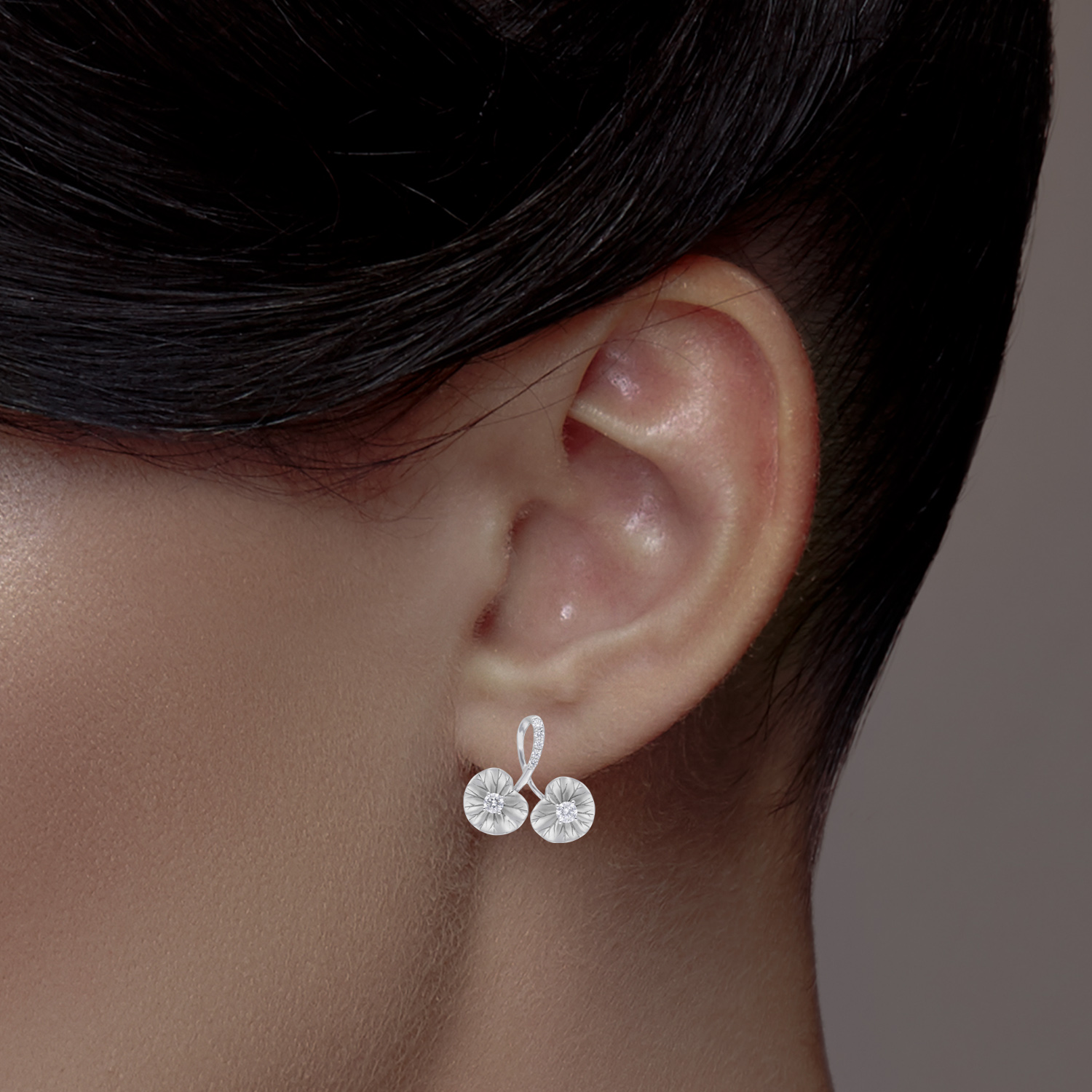 Fleur Whisper Diamond Studs in White Gold