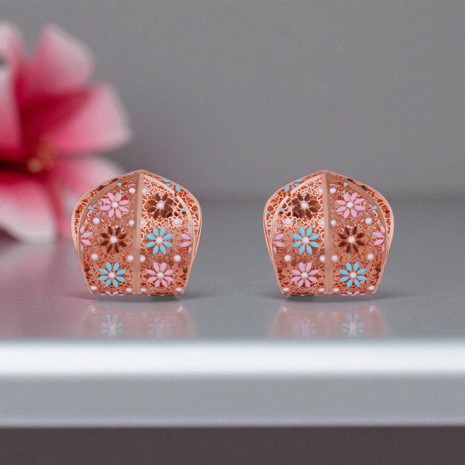 Rosetta Enamel Blossom Gold Ear Studs