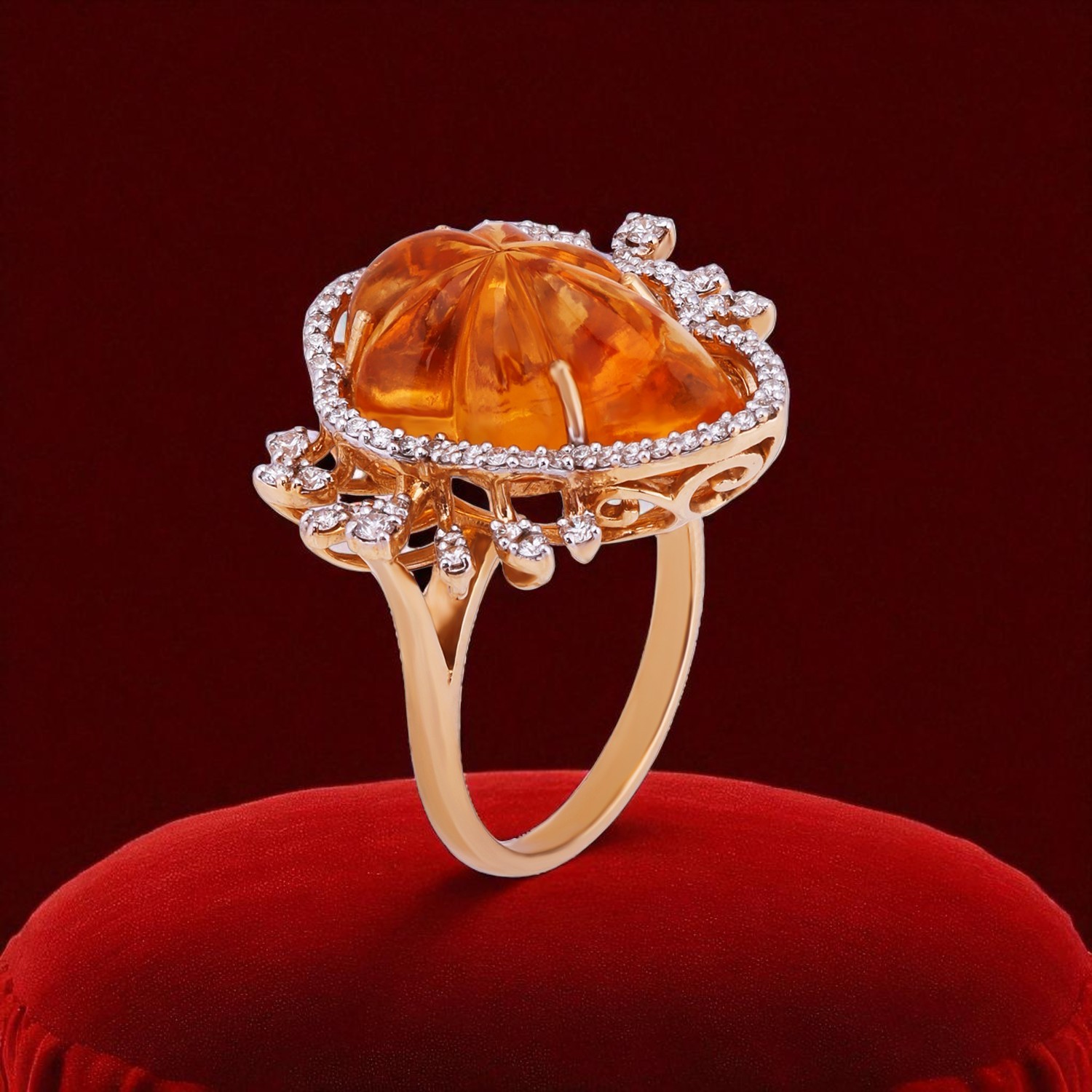 Gold Ring with Citrine & Diamonds - Radiant Bloom Edition