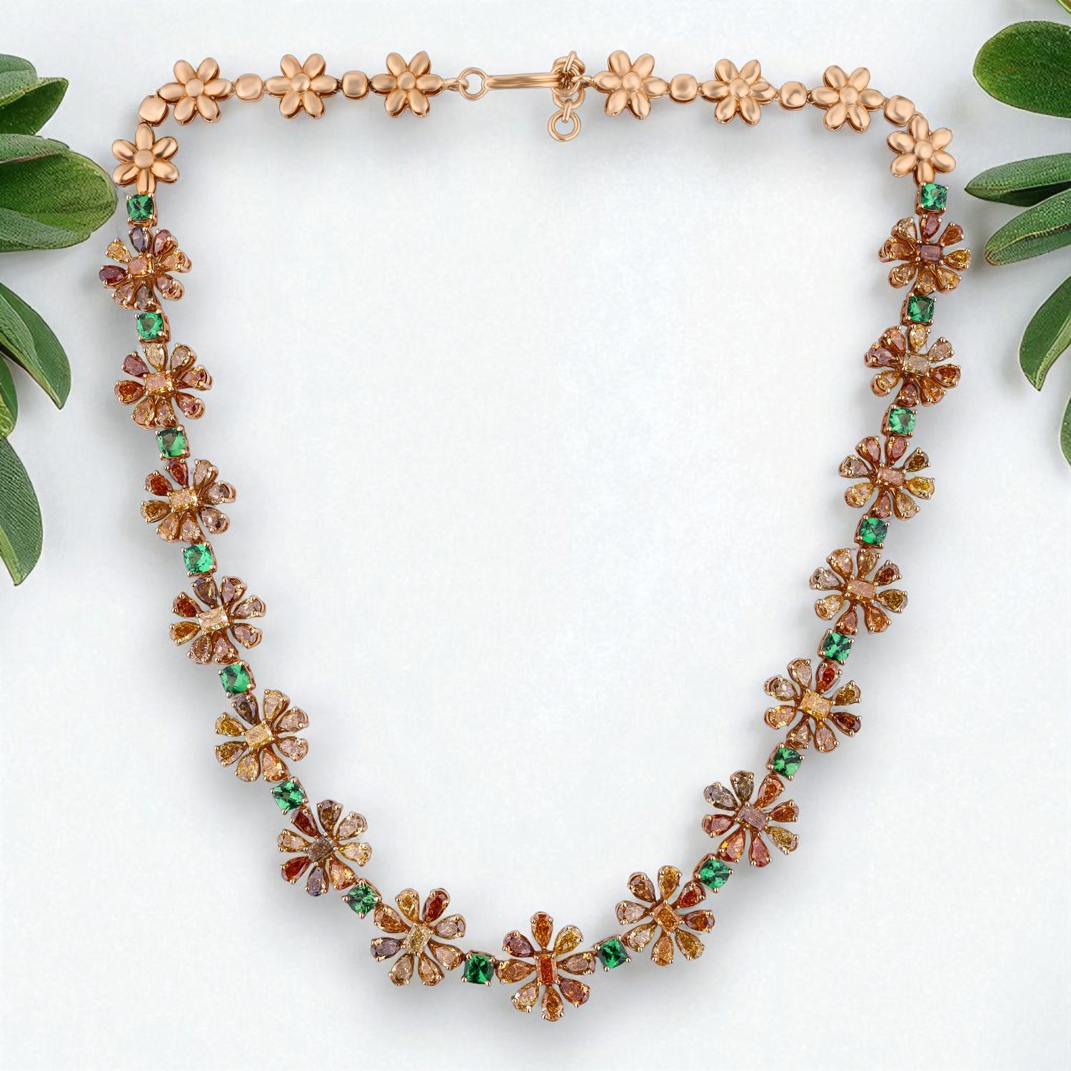 Gold Necklace with Tsavorite Garnets & Diamonds - Garden of Radiance Edition