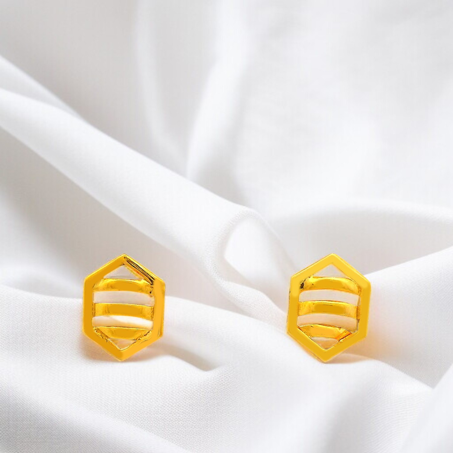 Honeycomb Stripe Gold Ear Studs