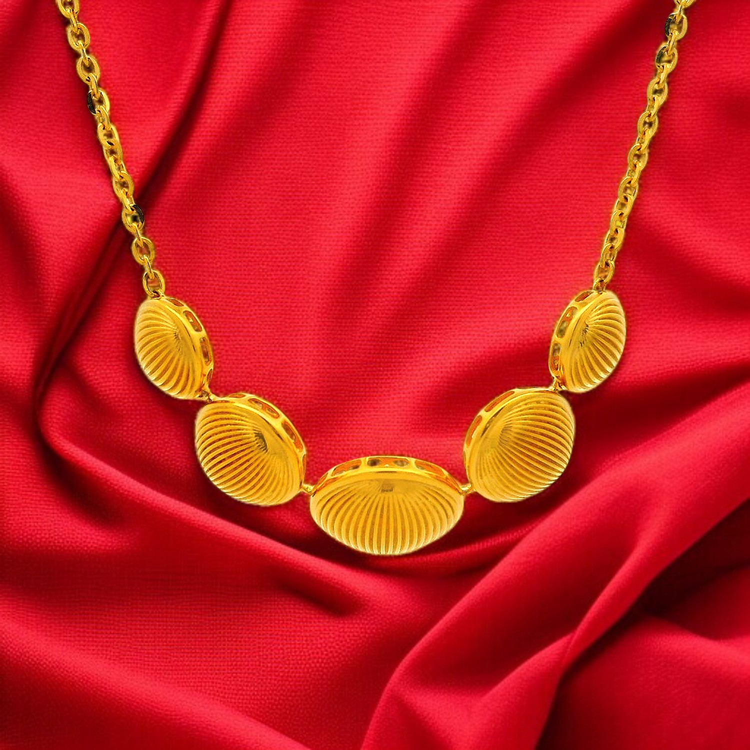 Textured Dome Motif Gold Chain Necklace