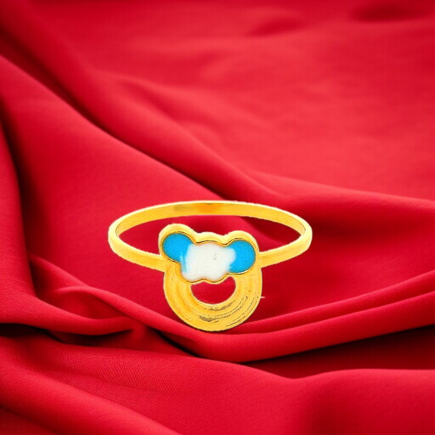 Blue and White Enamel Gold Ring for Kids