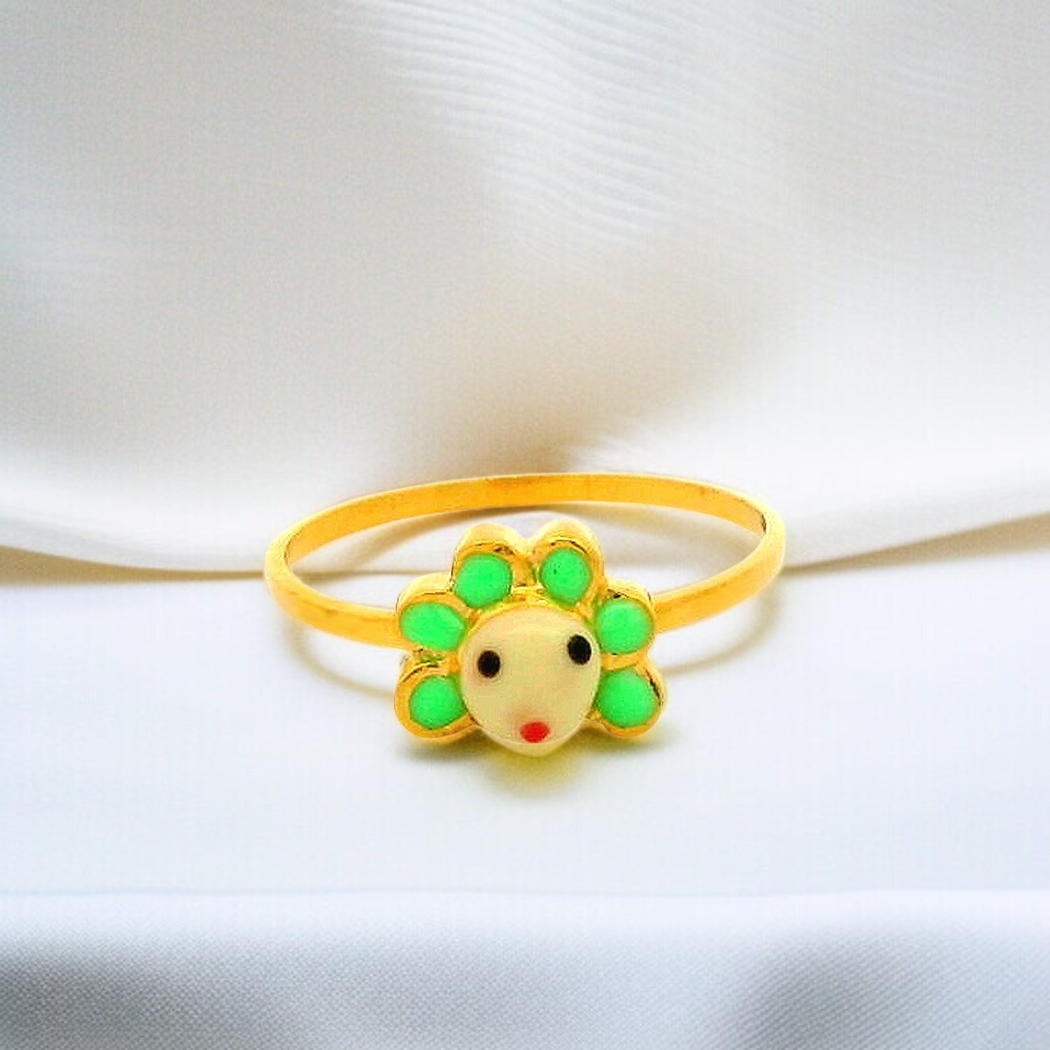 Floral Face Enamel Gold Ring for Kids