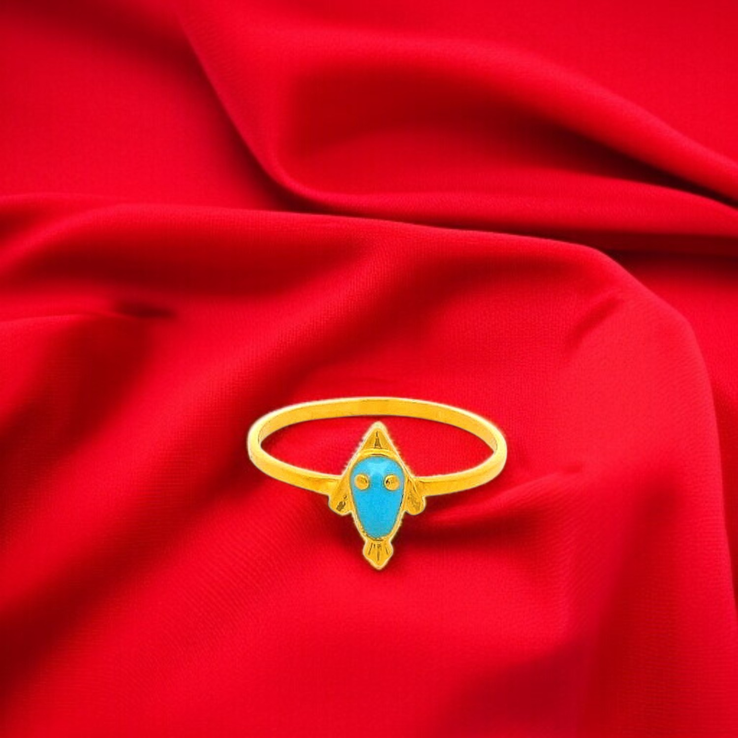 Blue Rocket Design Gold Ring for Kids
