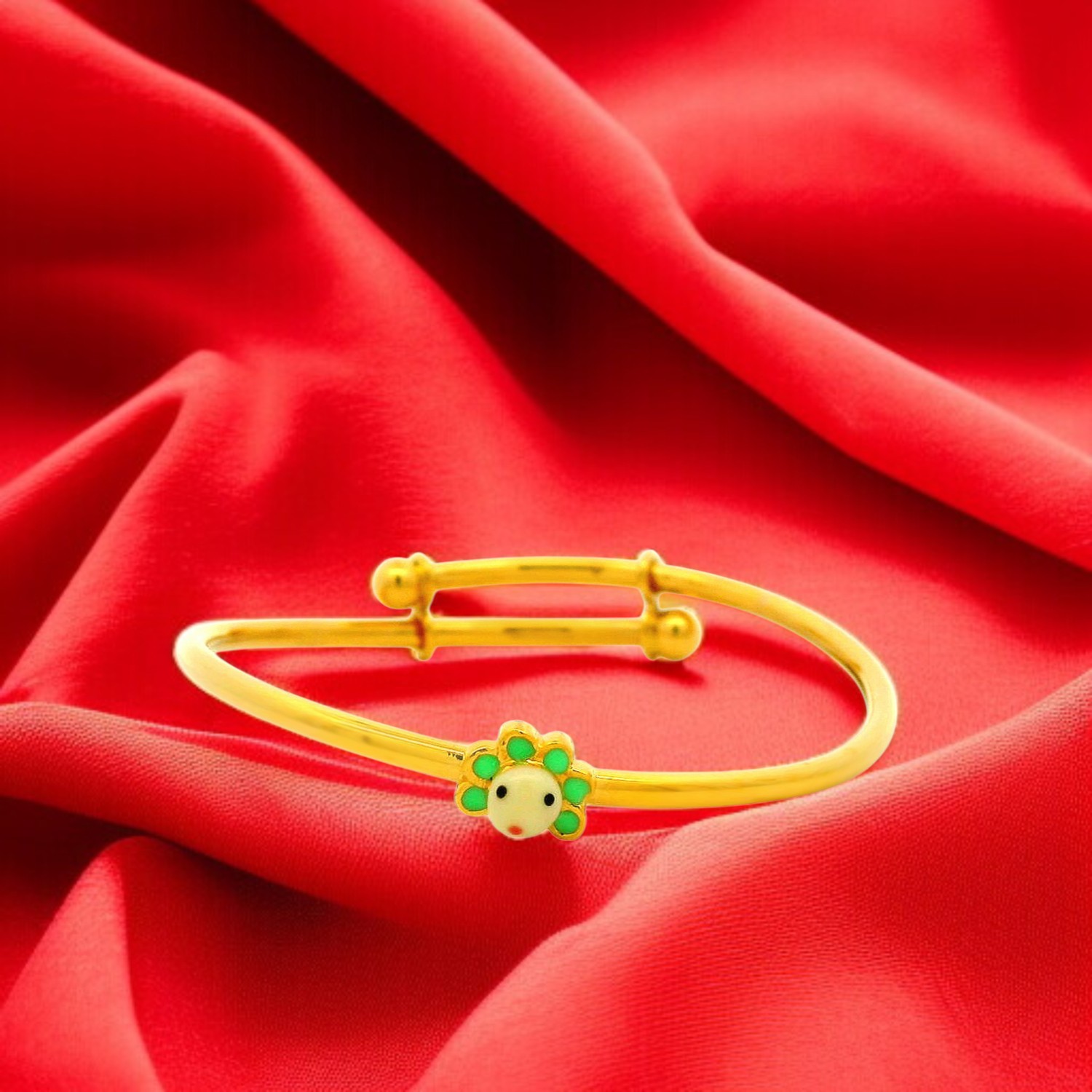 Floral Face Enamel Gold Bangle for Kids