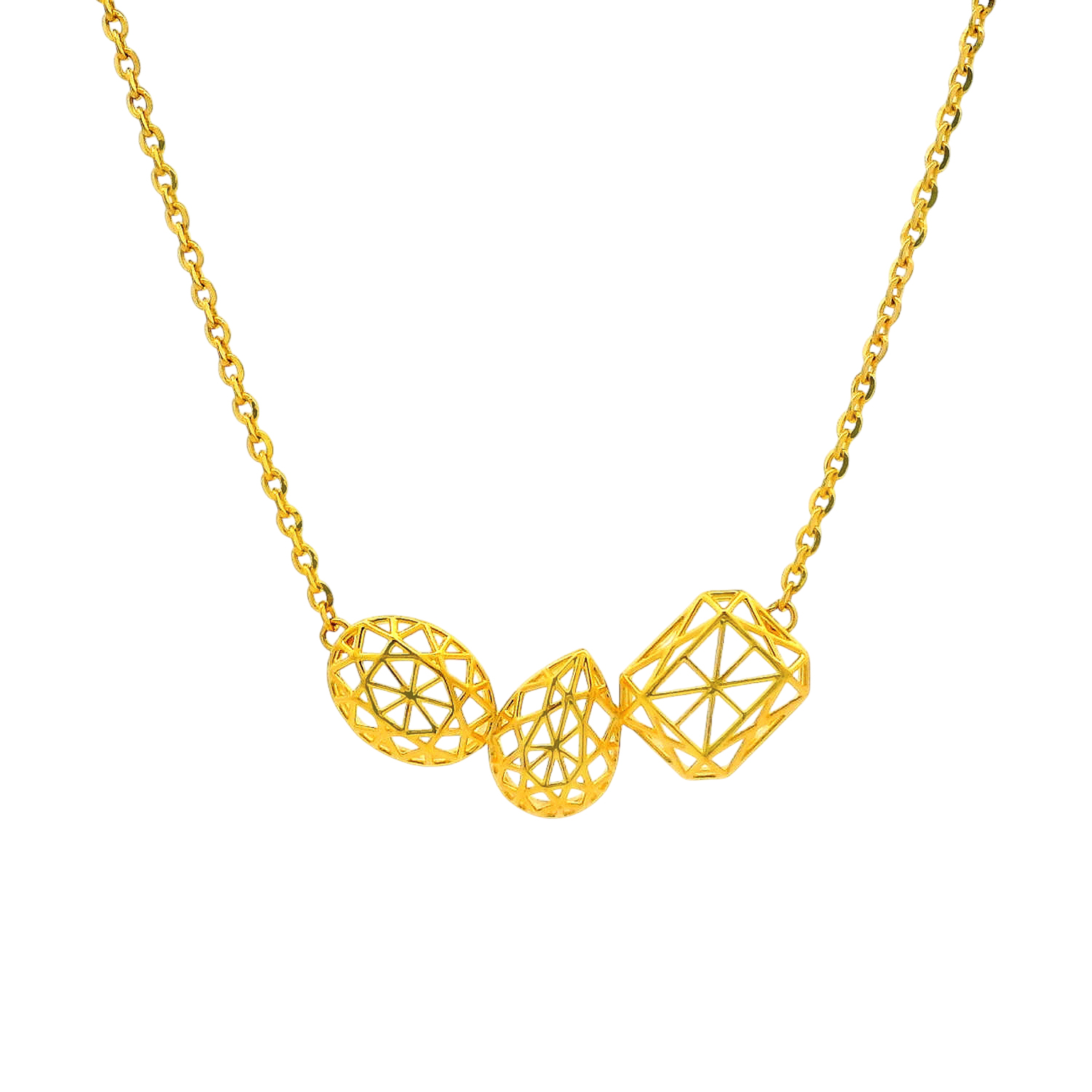 Geometric Cutwork Gold Chain Necklace