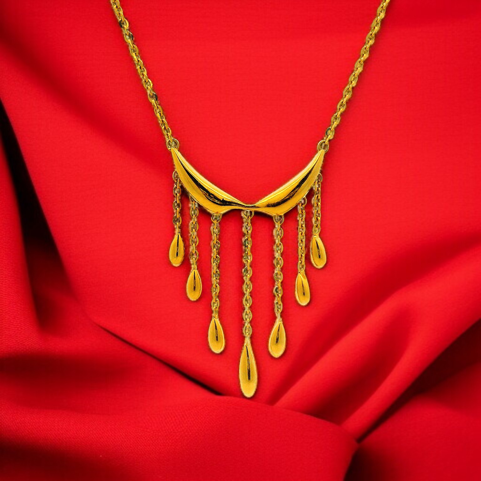 Teardrop Cascade Gold Chain Pendant Necklace