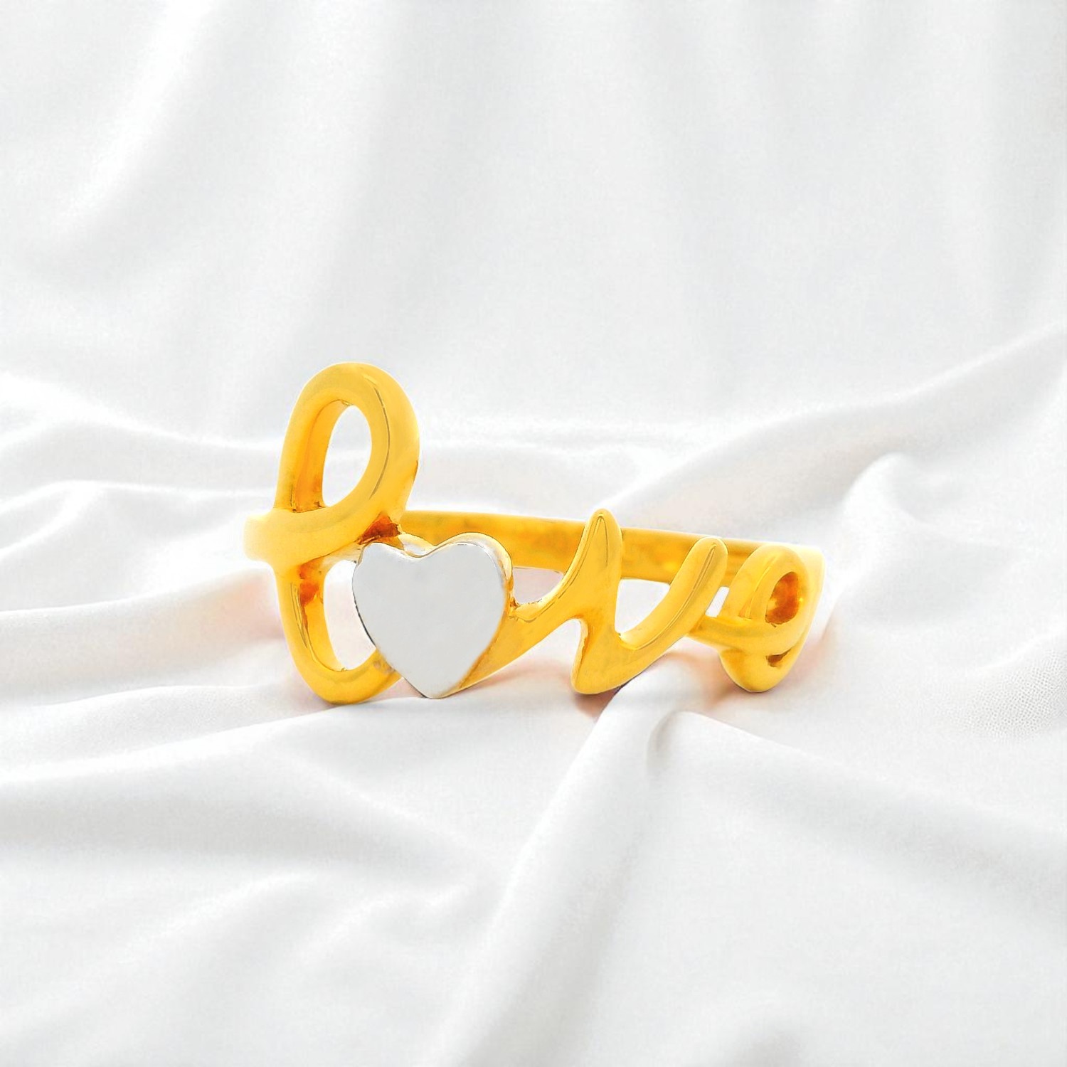 Love Script Gold Ring with Heart Accent