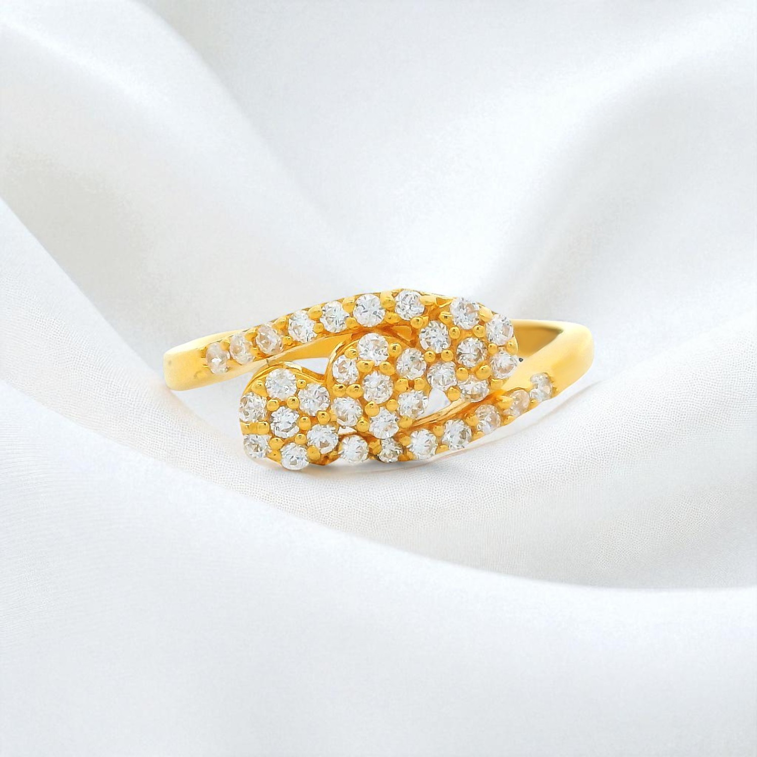 Gold Ring with White Cubic Zirconia Cluster Design