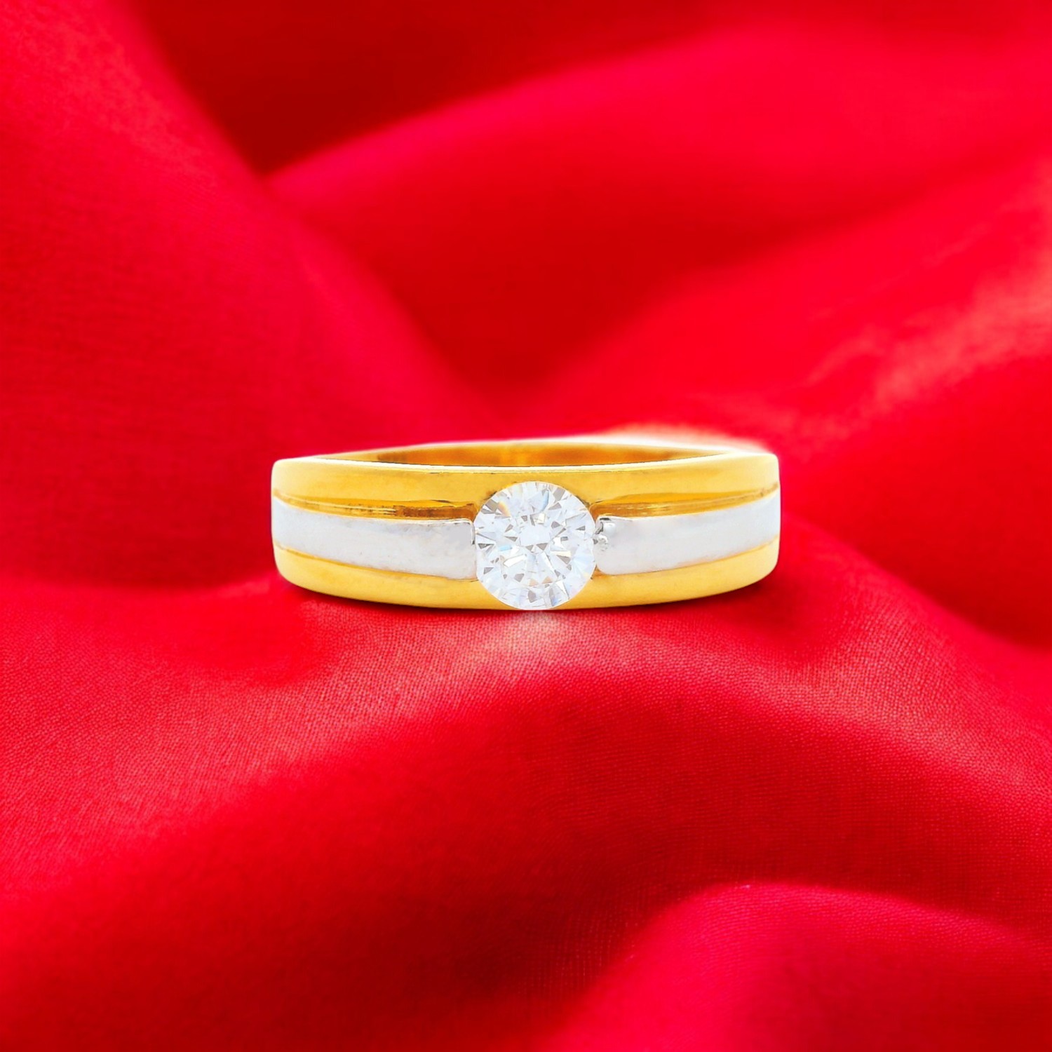 Two-Tone Gold Ring with White Cubic Zirconia
